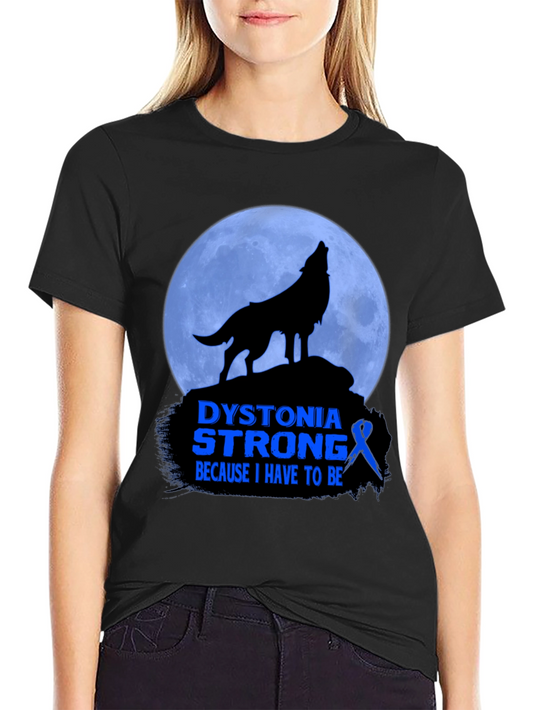 Dystonia Strong Wolf Howling Moon Graphic T-Shirt