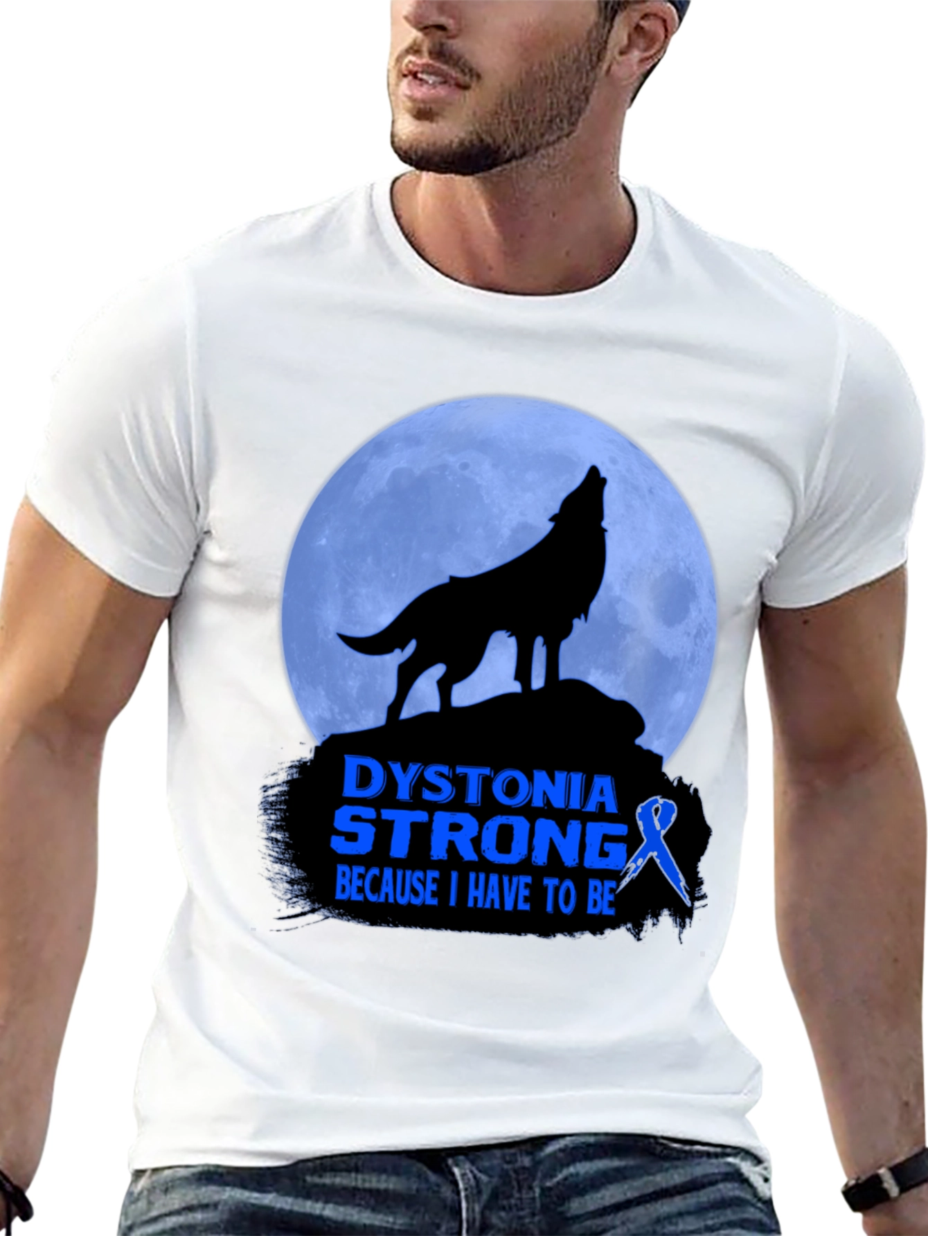 Dystonia Strong Wolf Howling Moon Graphic T-Shirt