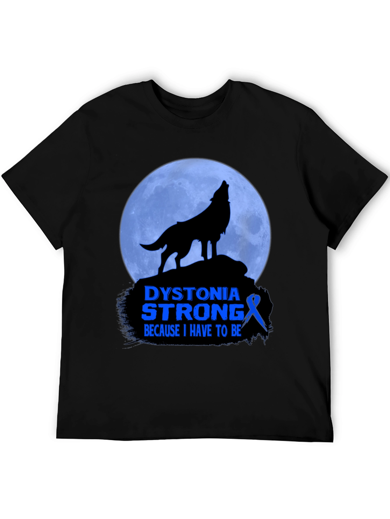 Dystonia Strong Wolf Howling Moon Graphic T-Shirt