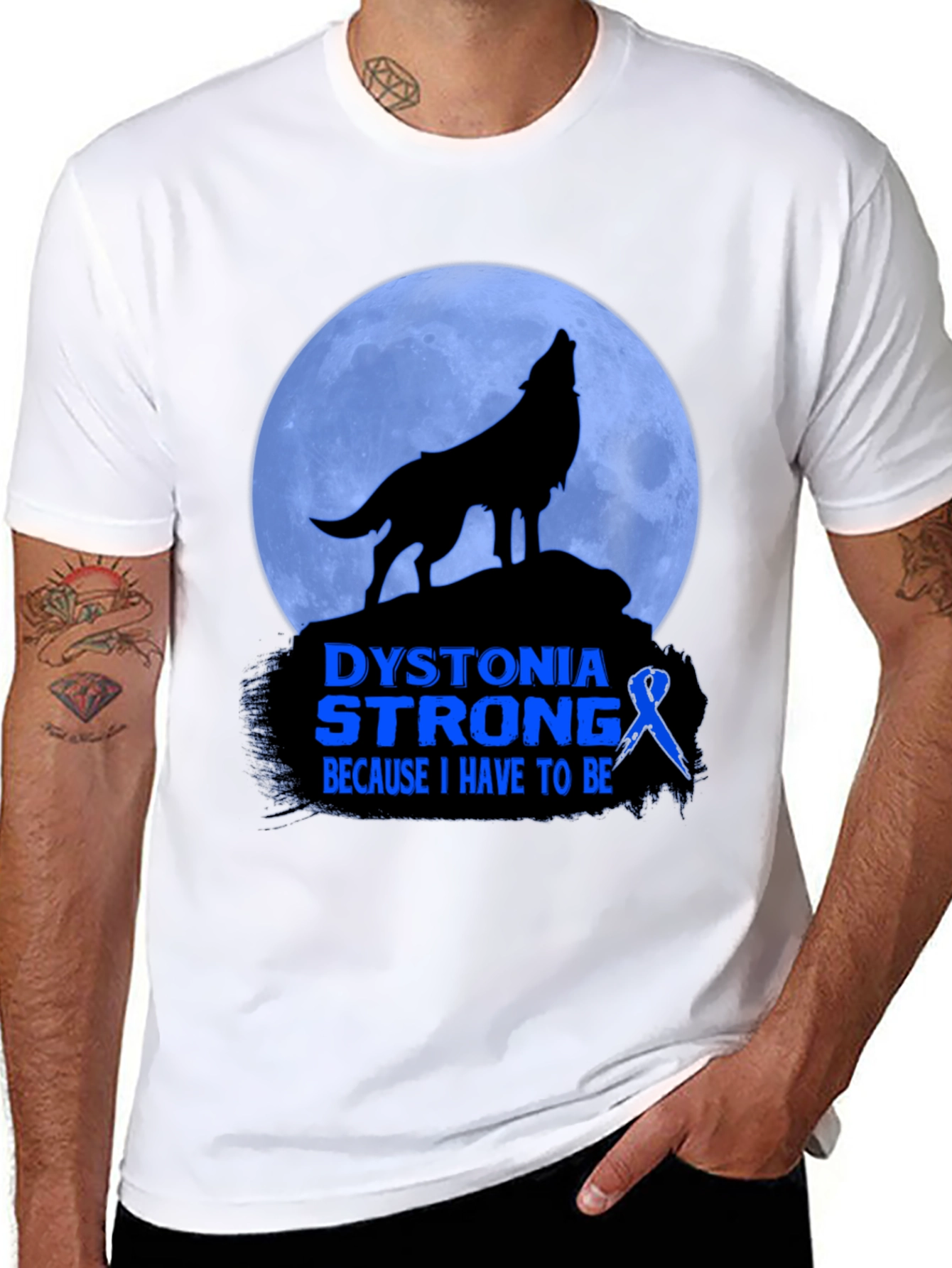 Dystonia Strong Wolf Howling Moon Graphic T-Shirt