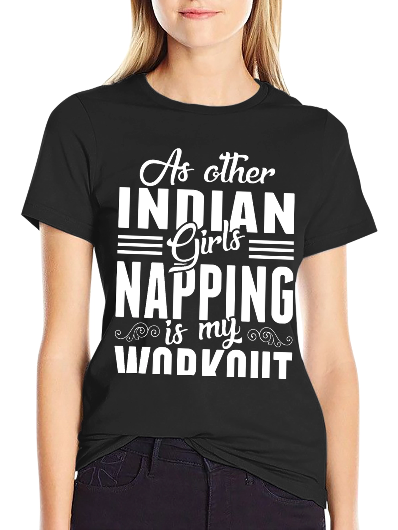 Funny Indian Girls Napping Workout Black T-Shirt