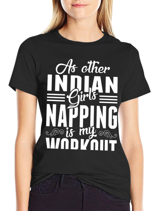 Funny Indian Girls Napping Workout Black T-Shirt