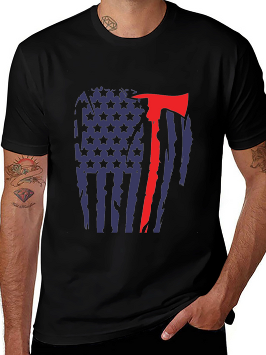 Firefighter Axe Flag Graphic T-Shirt
