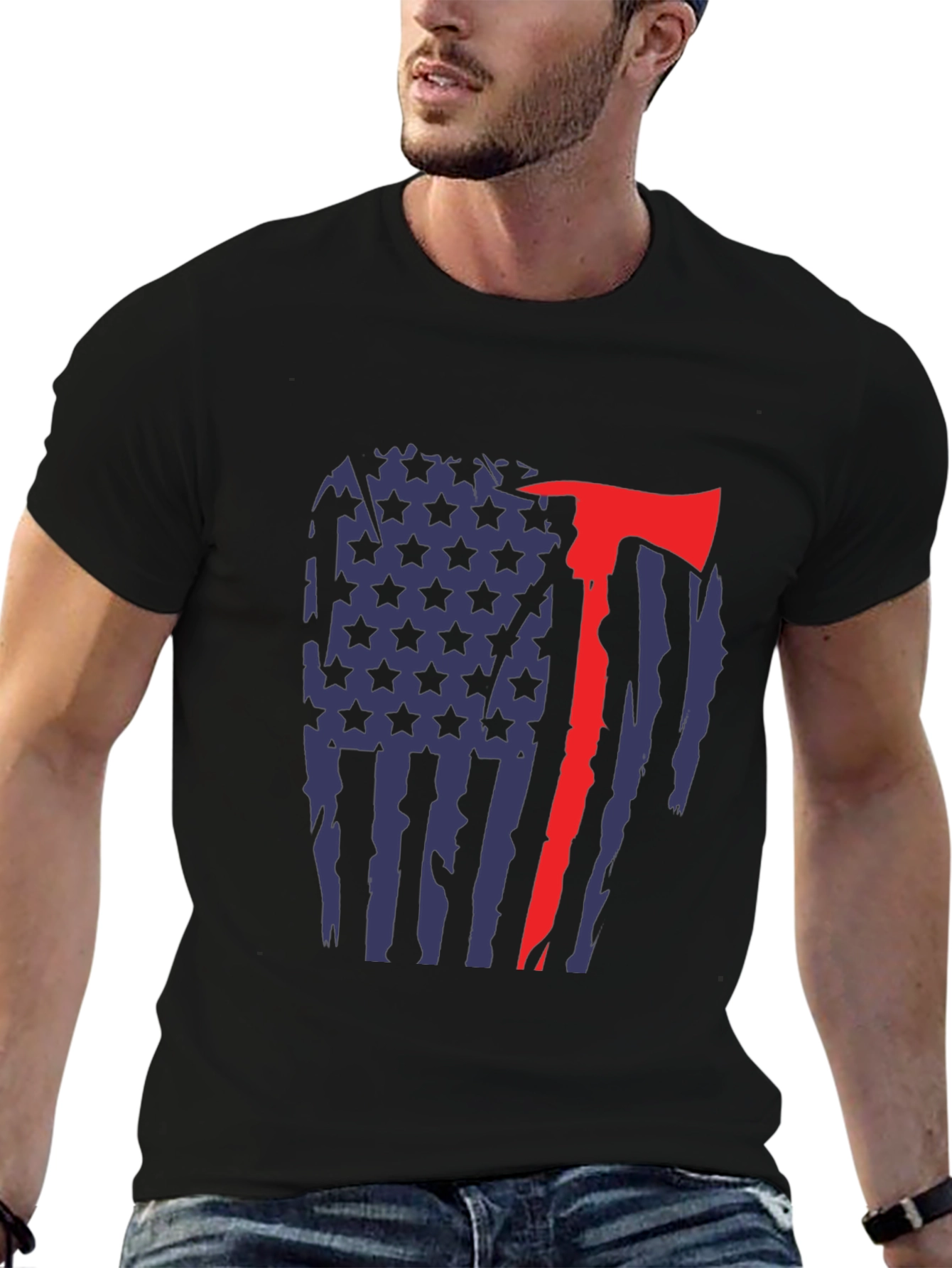 Firefighter Axe Flag Graphic T-Shirt