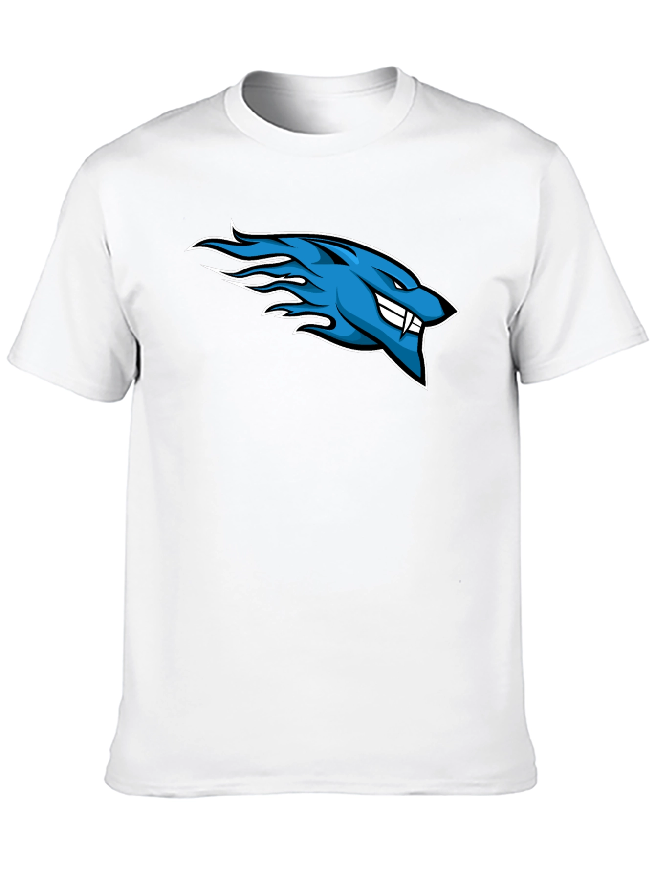 Mens Black T-Shirt with Blue Flaming Wolf Design