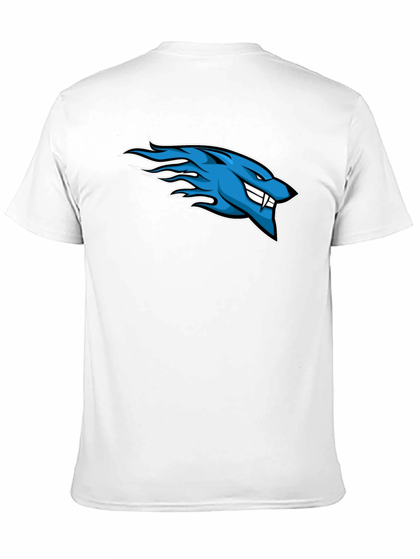 Mens Black T-Shirt with Blue Flaming Wolf Design