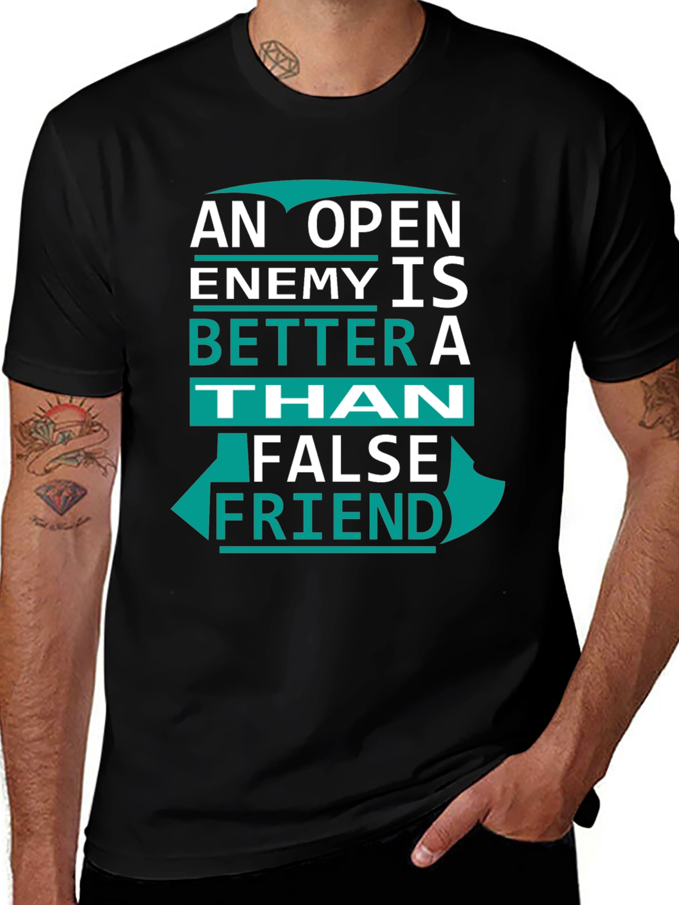 Open Enemy Tee: Better Than False Friend Graphic T-Shirt