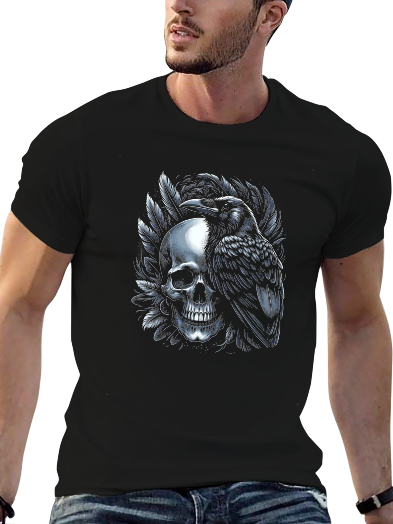 Raven Skull T-Shirt - Gothic Style