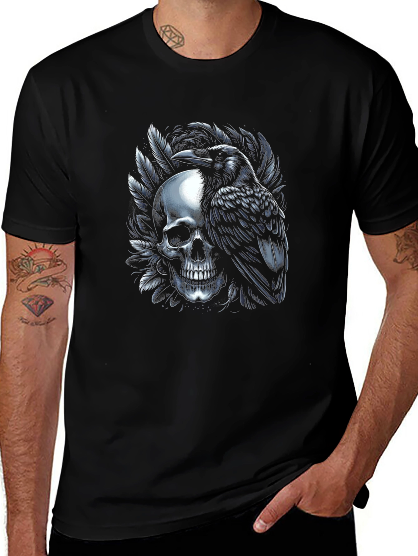 Raven Skull T-Shirt - Gothic Style