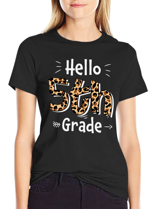 Hello 5th Grade Leopard Print T-Shirt