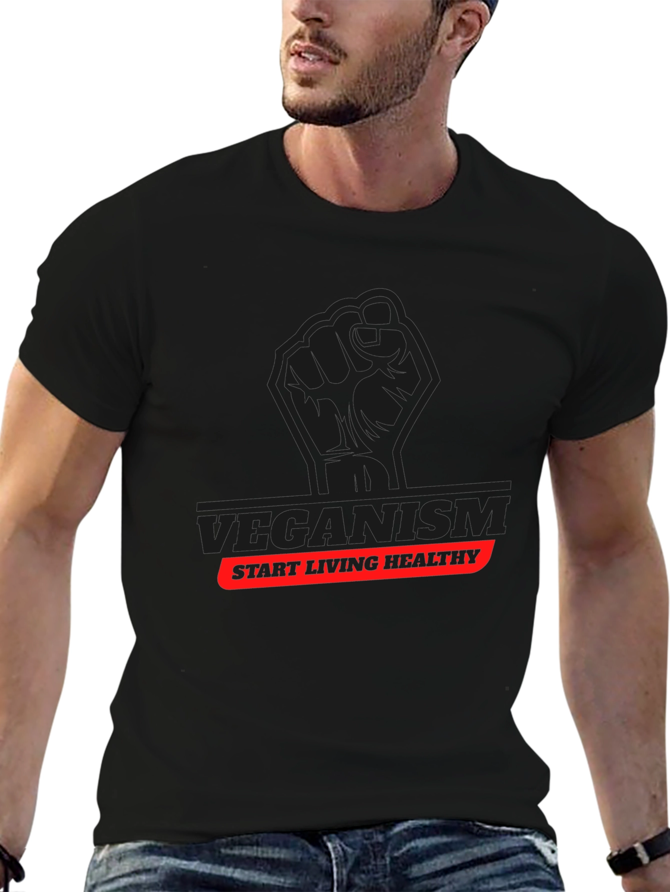 Veganism Start Living Healthy Black T-Shirt