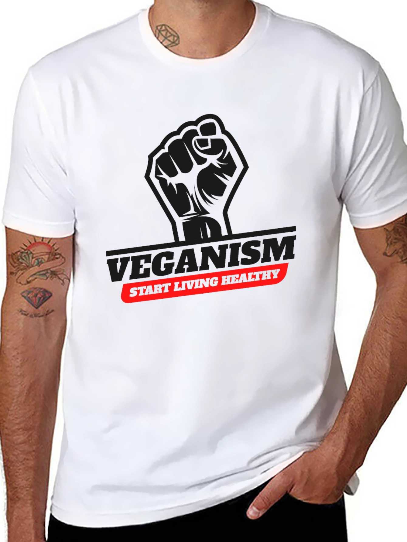 Veganism Start Living Healthy Black T-Shirt
