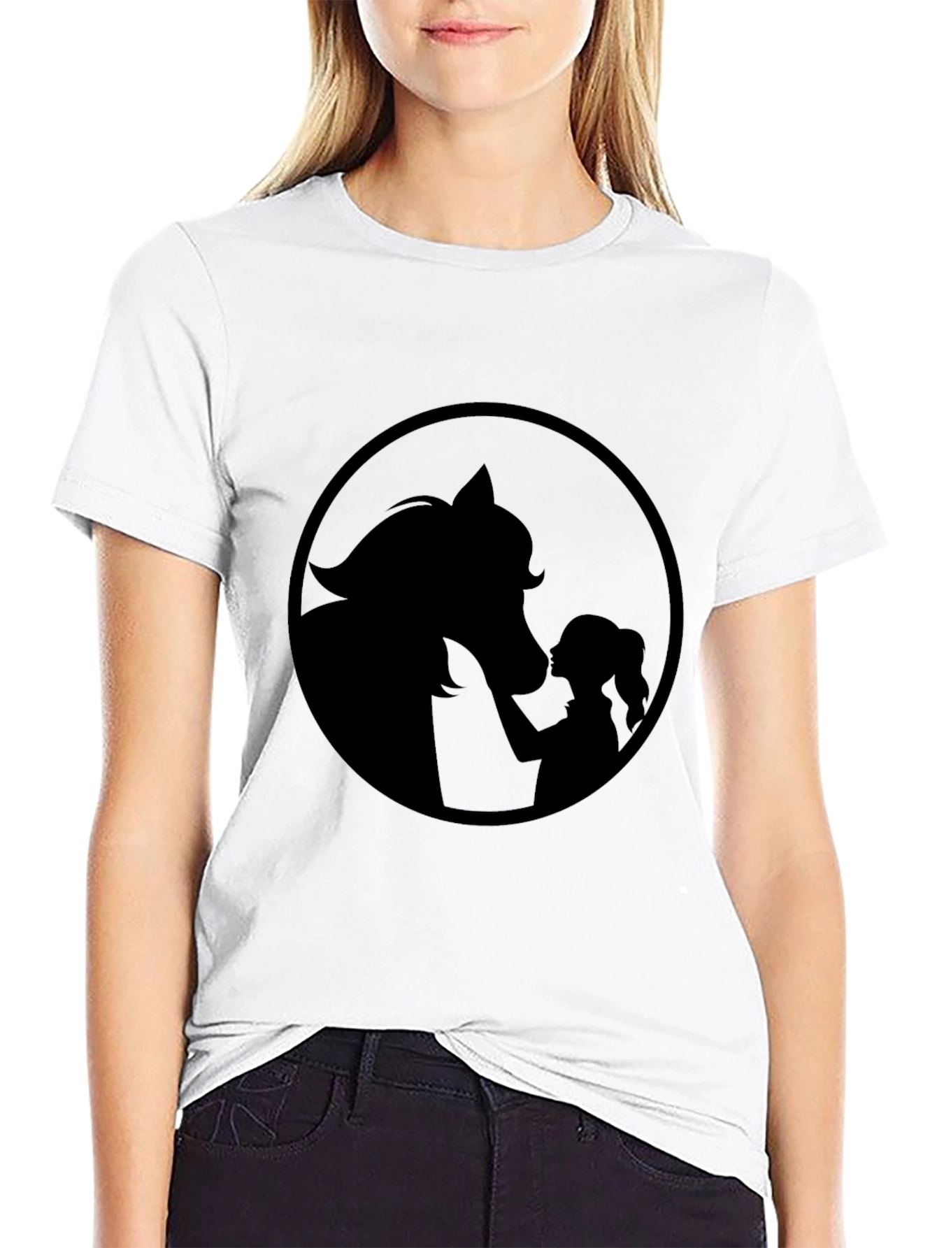 Black Tee with Horse & Girl Graphic