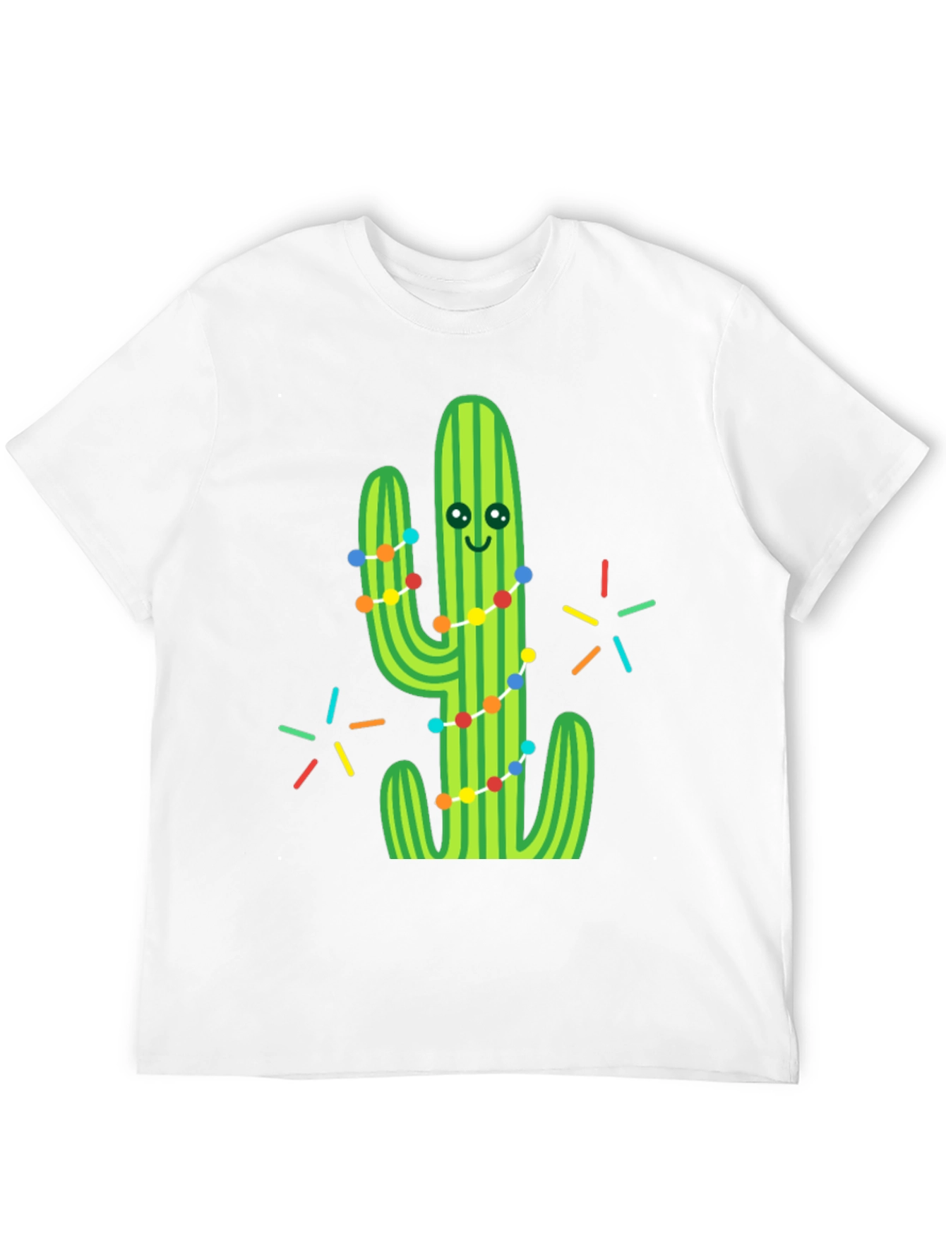 Festive Cactus Graphic Tee - Black Cotton T-Shirt