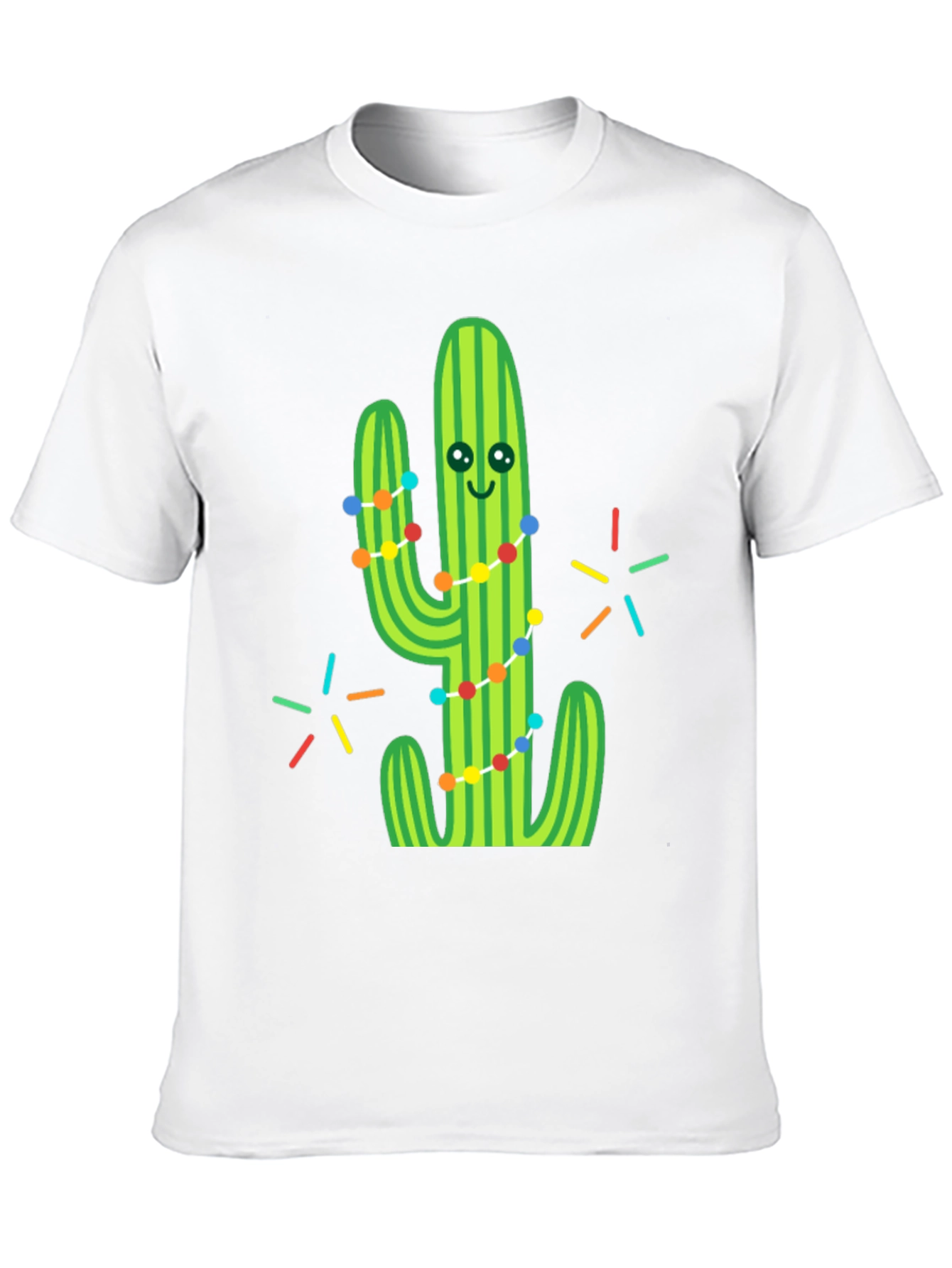 Festive Cactus Graphic Tee - Black Cotton T-Shirt