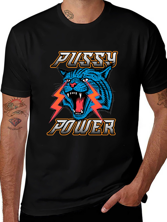 Pussy Power Graphic Tee - Blue Cat Lightning