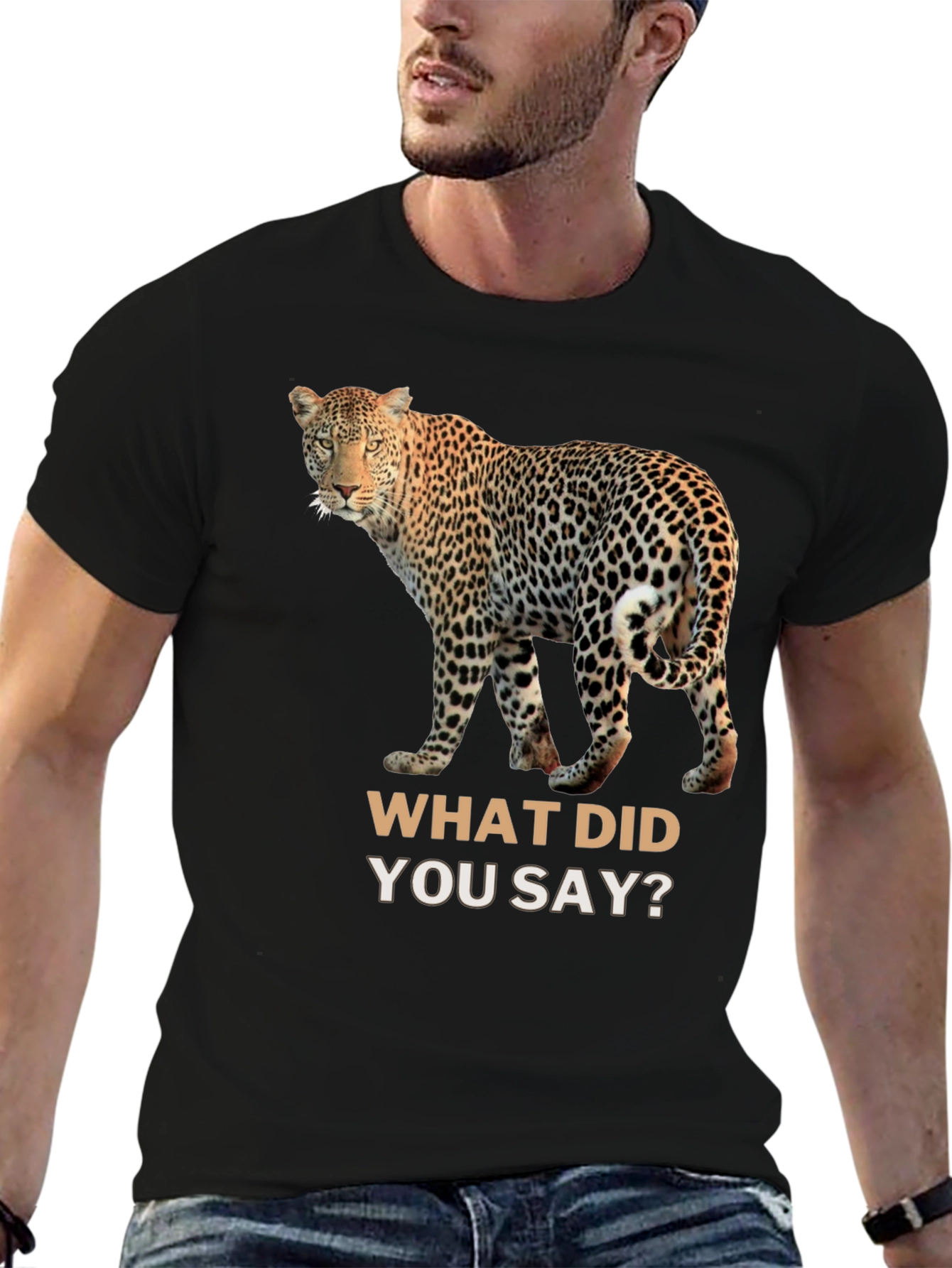 Leopard What Did You Say? Black T-Shirt