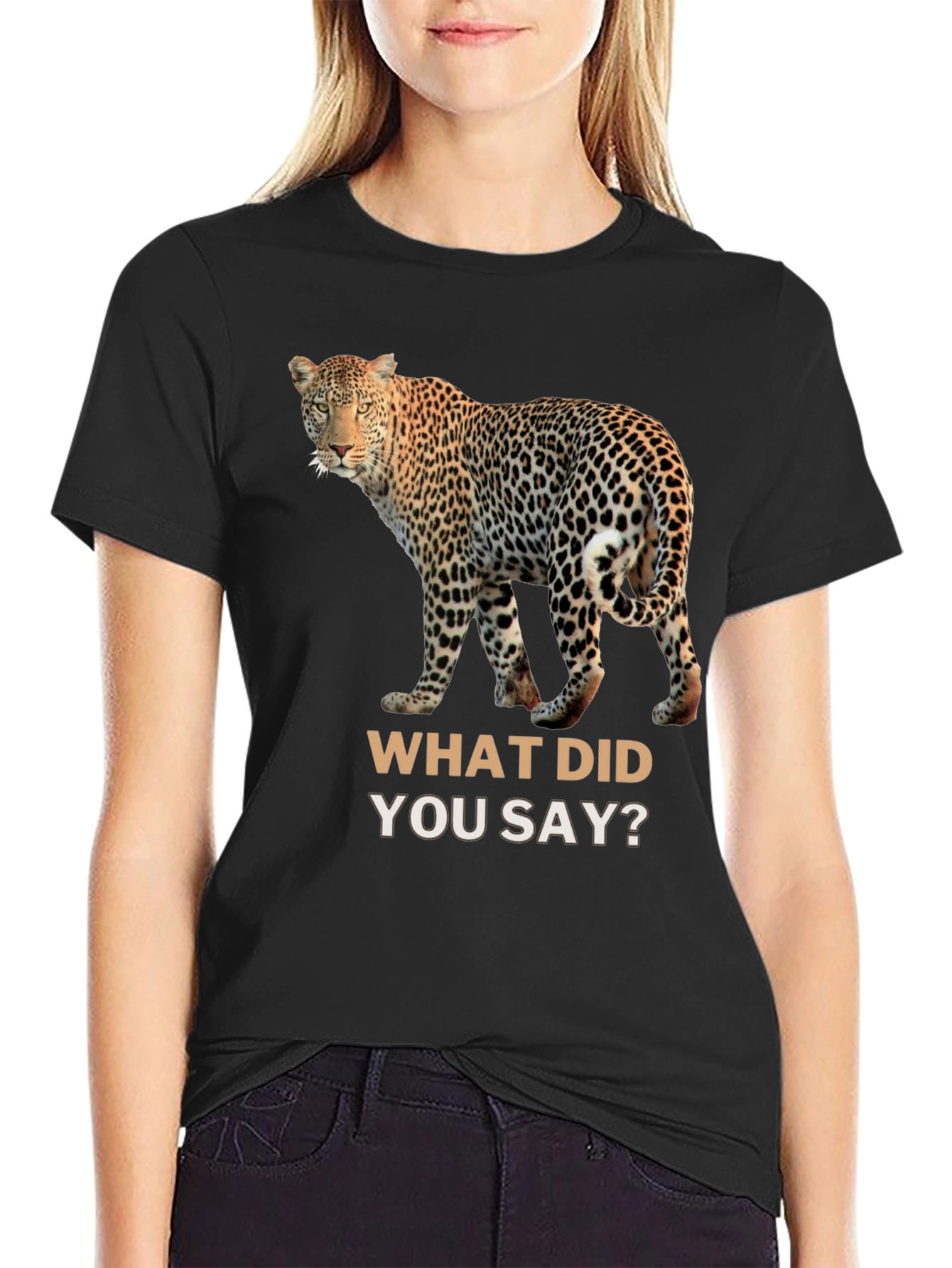 Leopard What Did You Say? Black T-Shirt