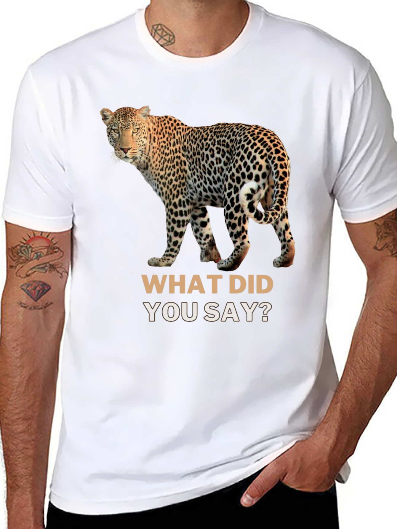 Leopard What Did You Say? Black T-Shirt