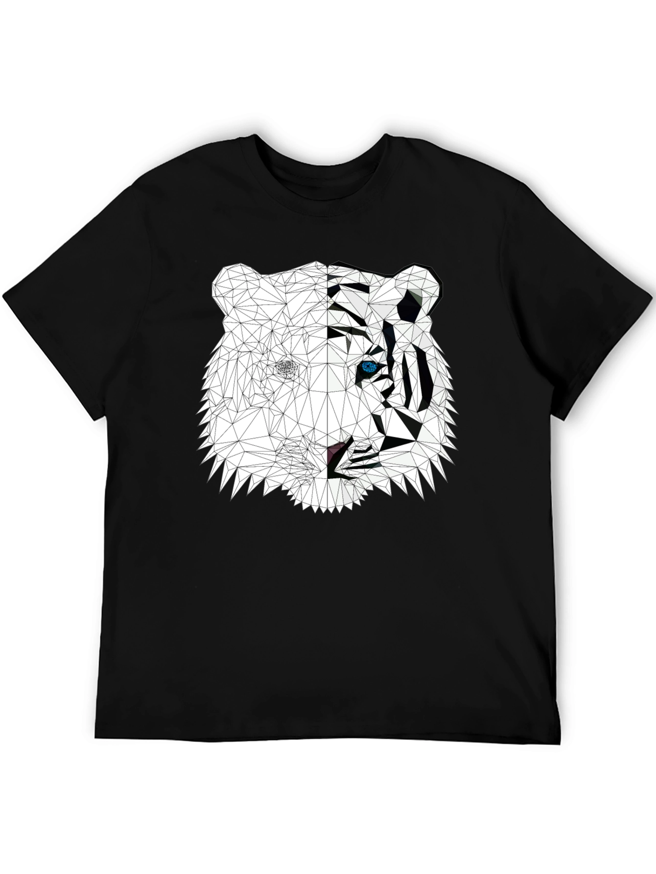 Geometric Tiger Graphic Print Black T-Shirt