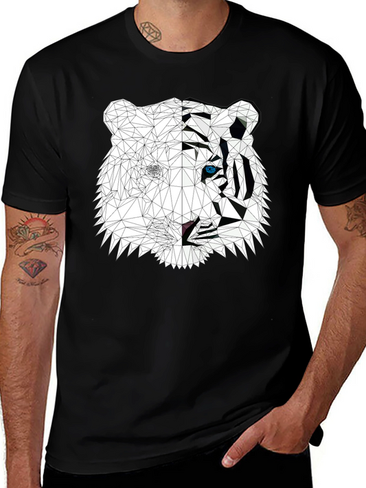 Geometric Tiger Graphic Print Black T-Shirt