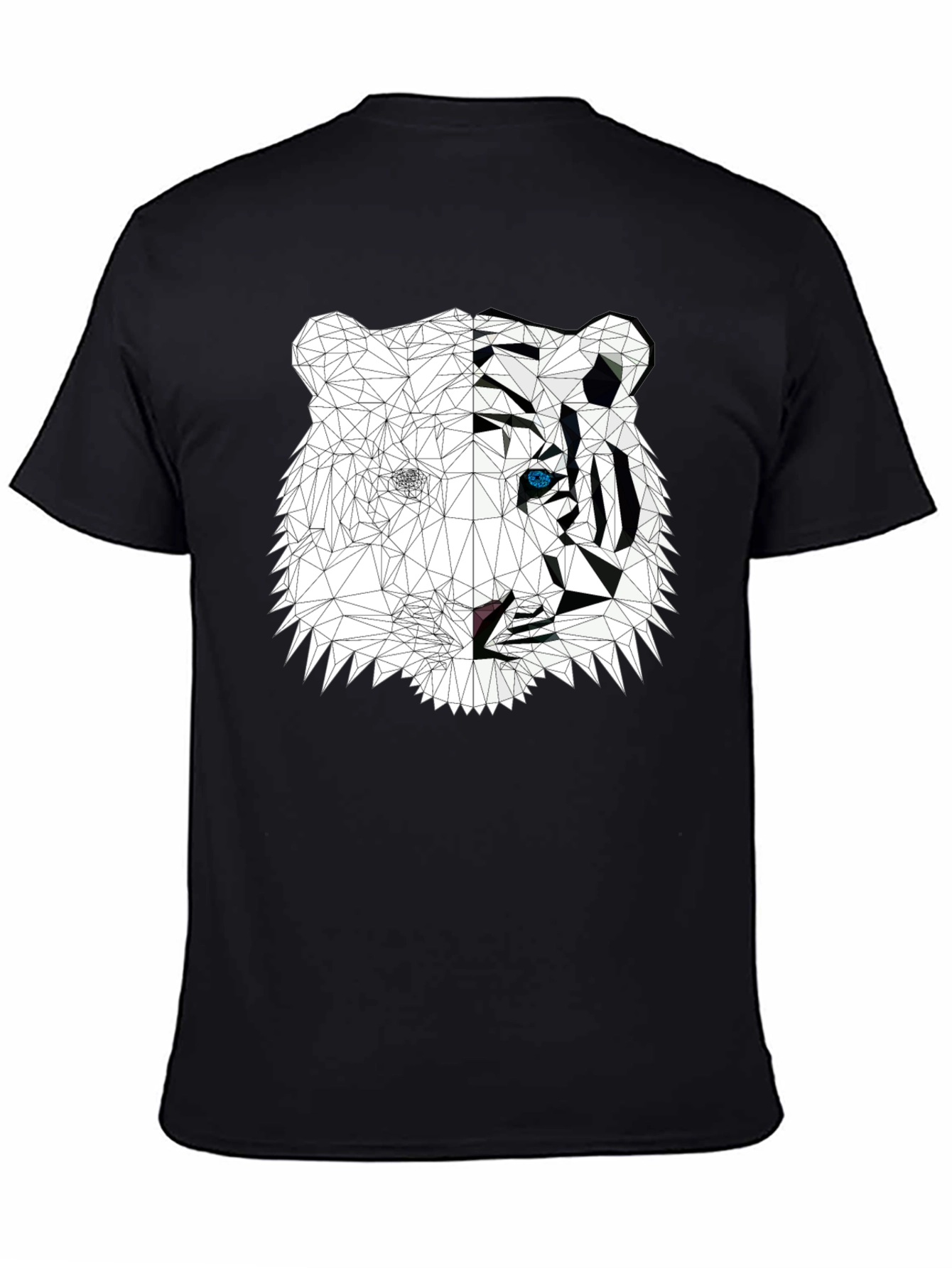 Geometric Tiger Graphic Print Black T-Shirt