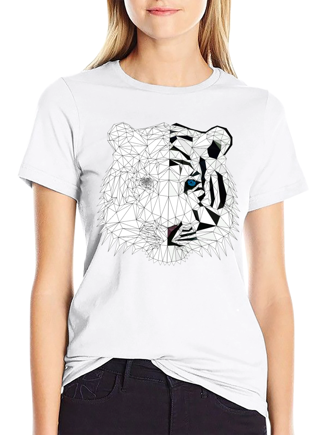 Geometric Tiger Graphic Print Black T-Shirt