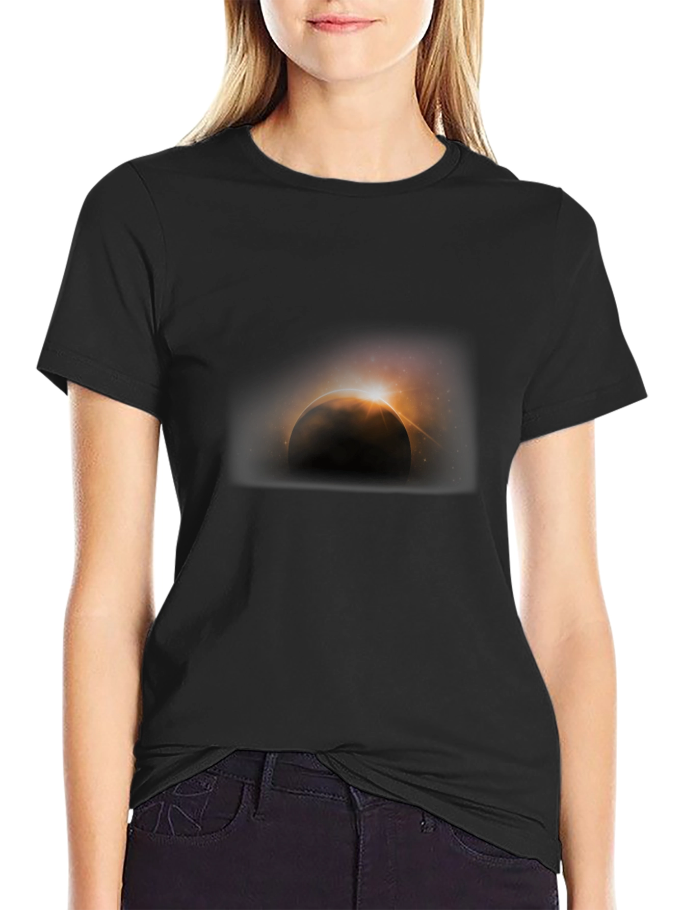 Solar Eclipse Graphic Tee - Black Cotton Shirt