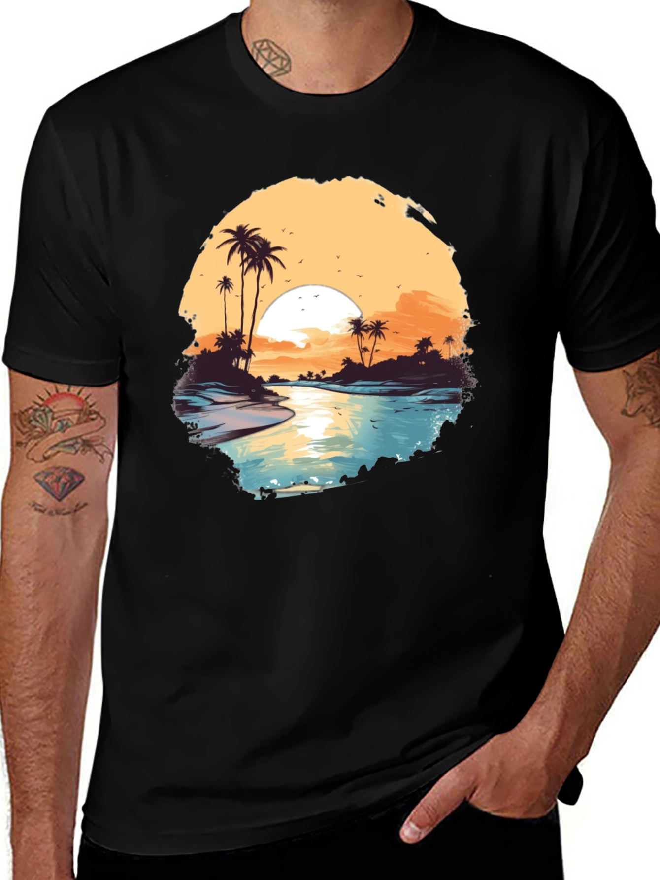 Tropical Sunset Graphic Tee - Black