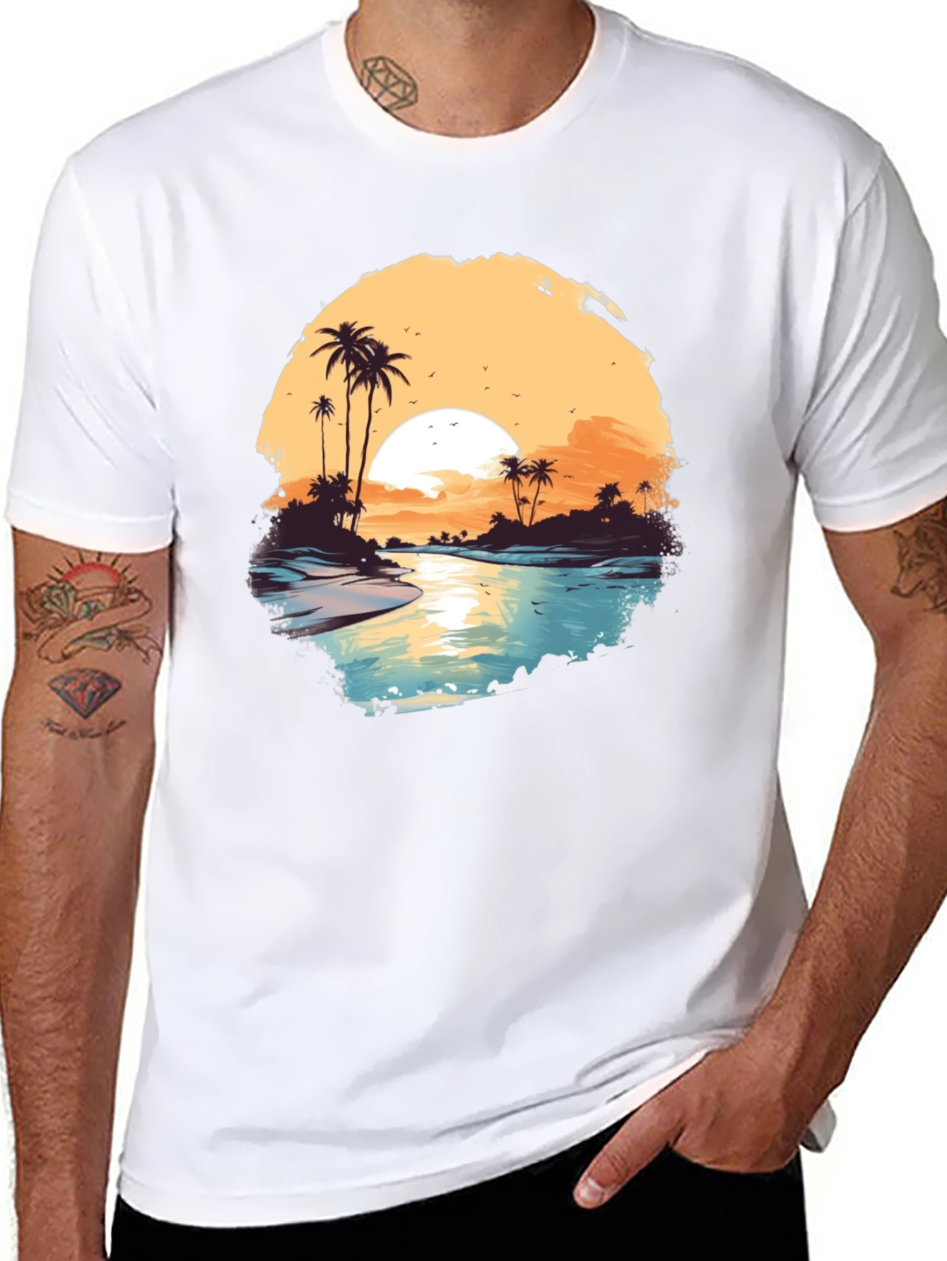 Tropical Sunset Graphic Tee - Black