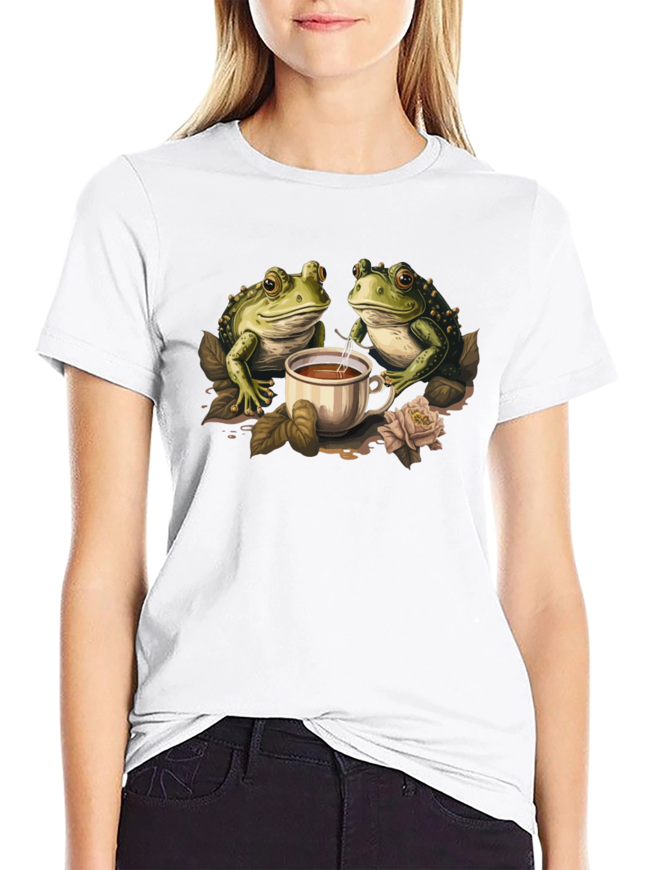 Frog Tea Party Graphic Tee - Cute Amphibian Design