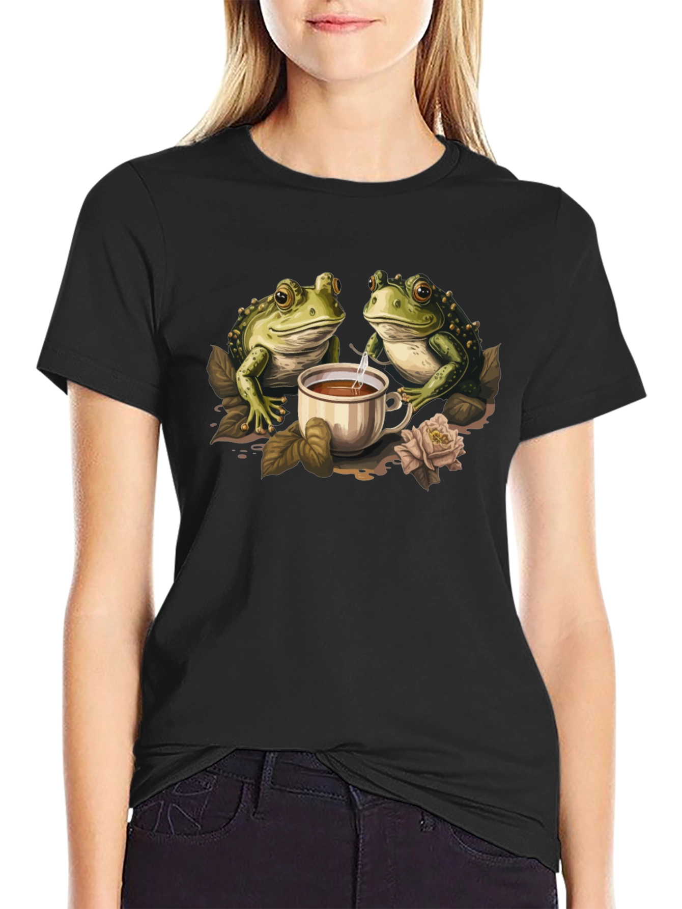 Frog Tea Party Graphic Tee - Cute Amphibian Design
