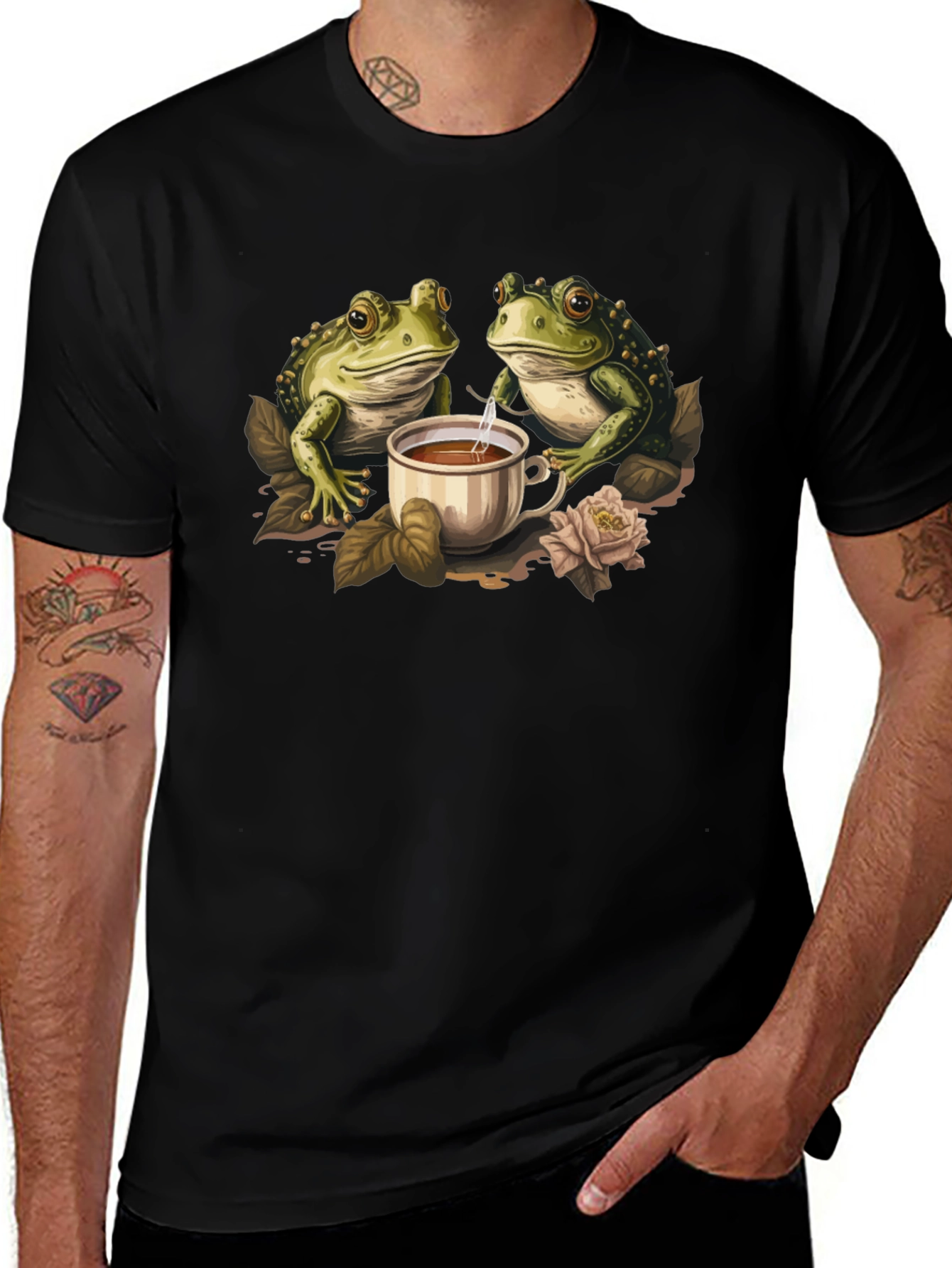 Frog Tea Party Graphic Tee - Cute Amphibian Design