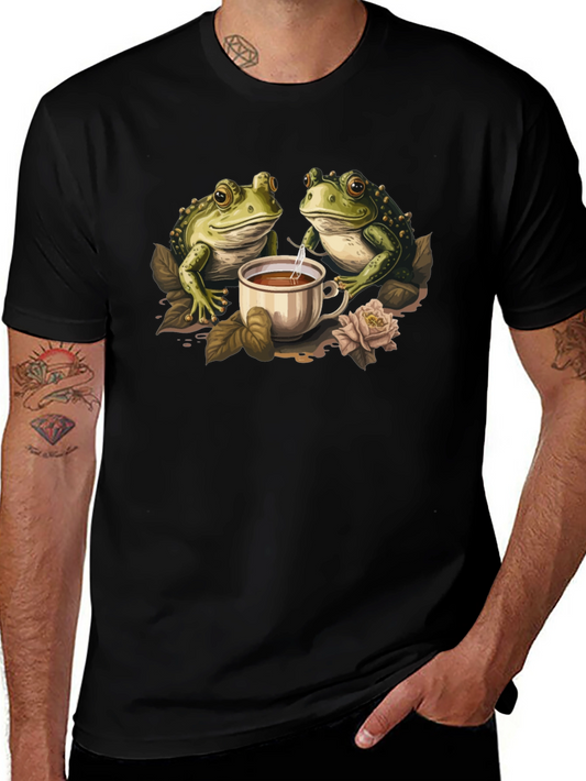 Frog Tea Party Graphic Tee - Cute Amphibian Design