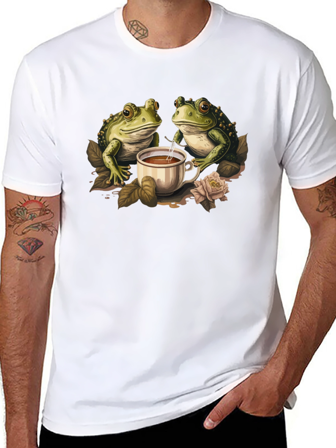 Frog Tea Party Graphic Tee - Cute Amphibian Design