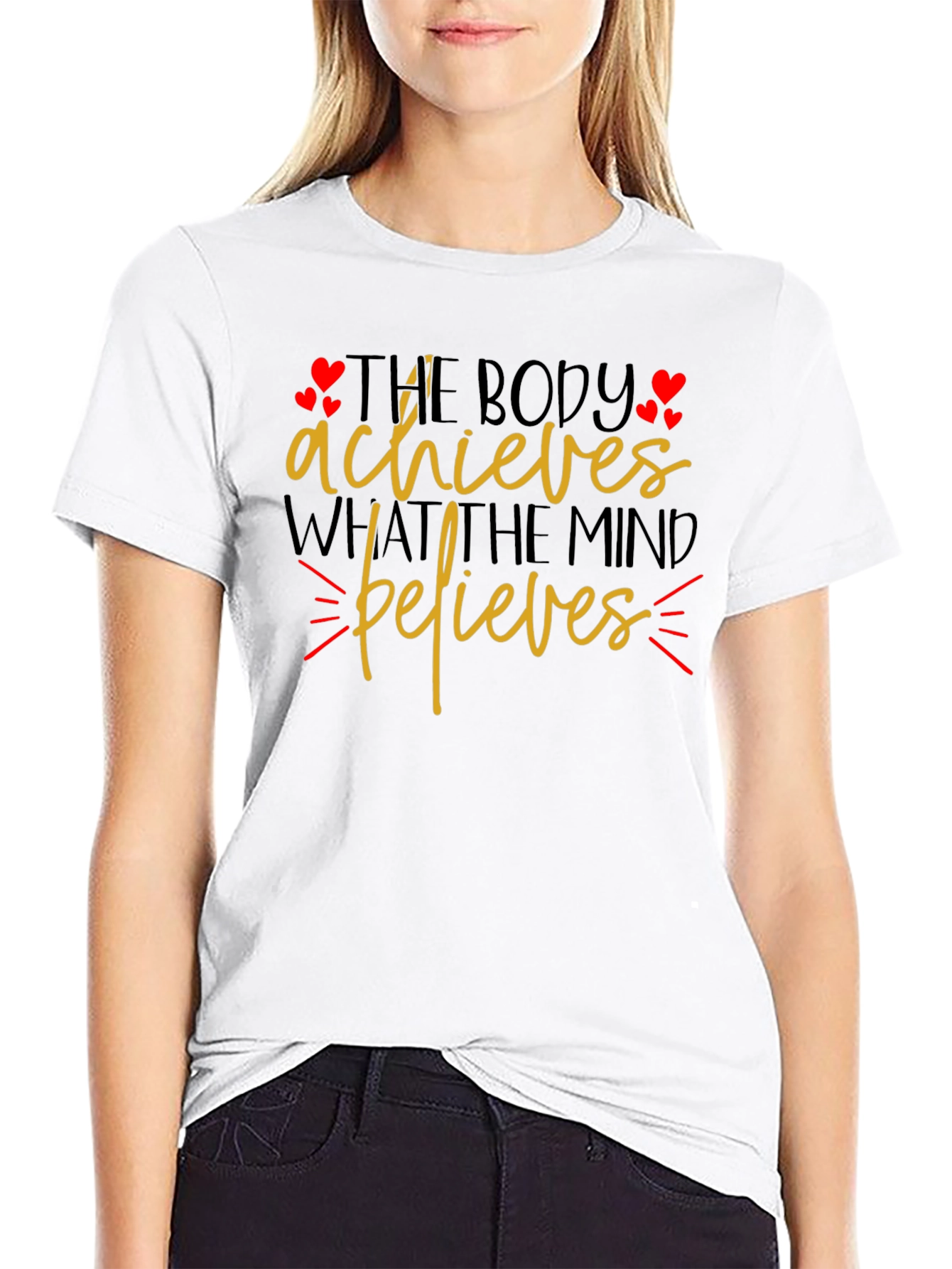 Motivational Graphic T-Shirt - Body Achieves Mind Believes