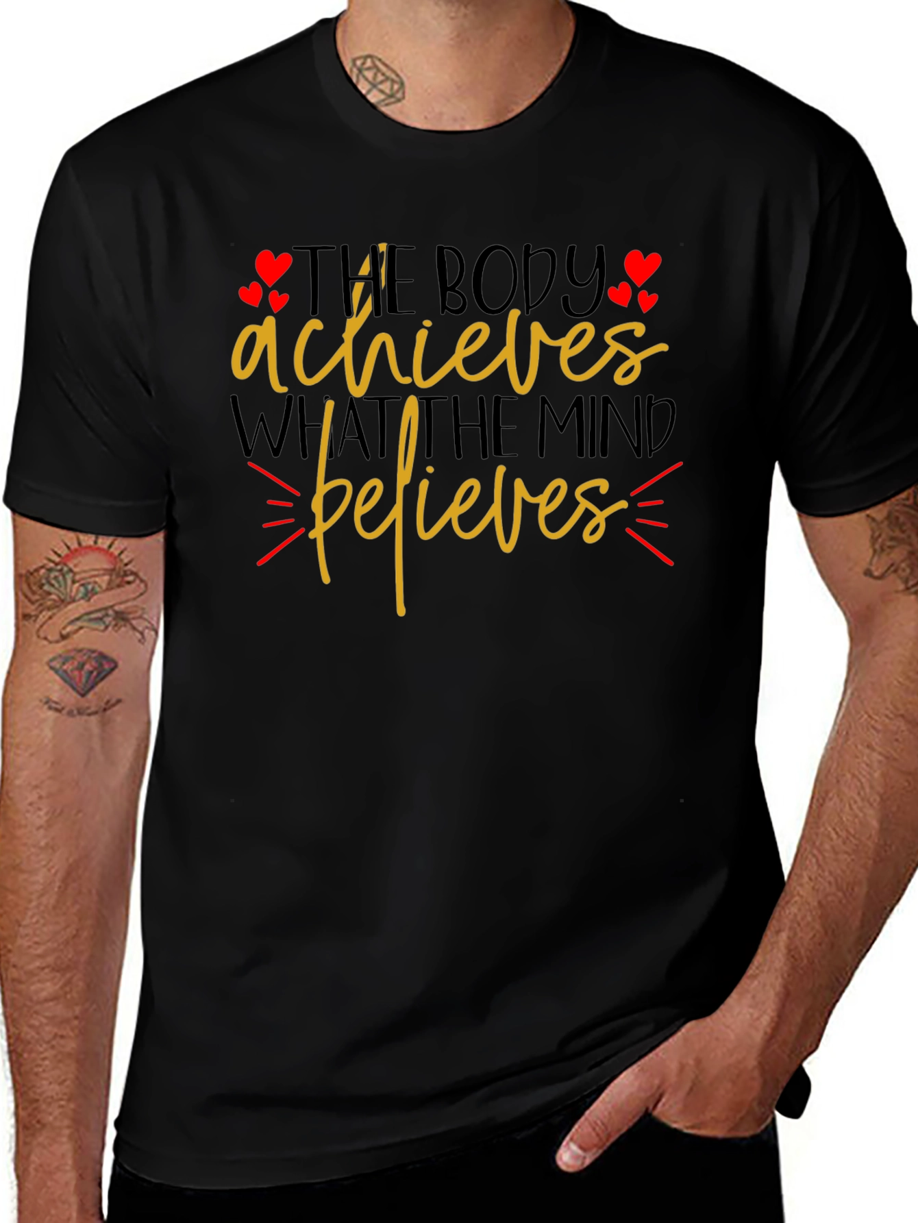 Motivational Graphic T-Shirt - Body Achieves Mind Believes
