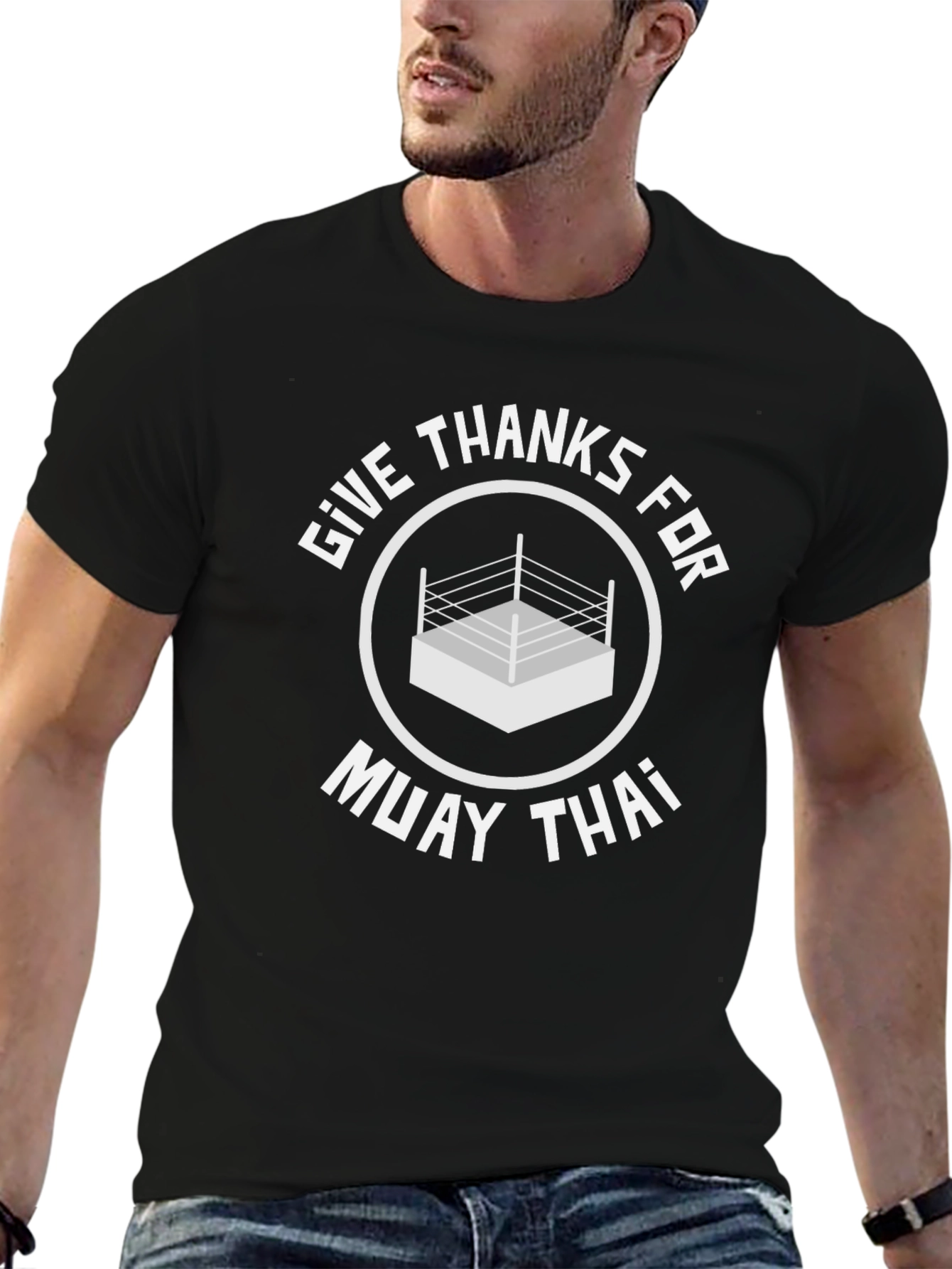 Muay Thai Boxing Ring Graphic T-Shirt - Black