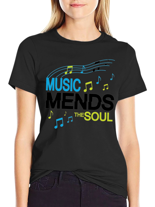 Music Mends the Soul Graphic Tee - Soft Black Cotton