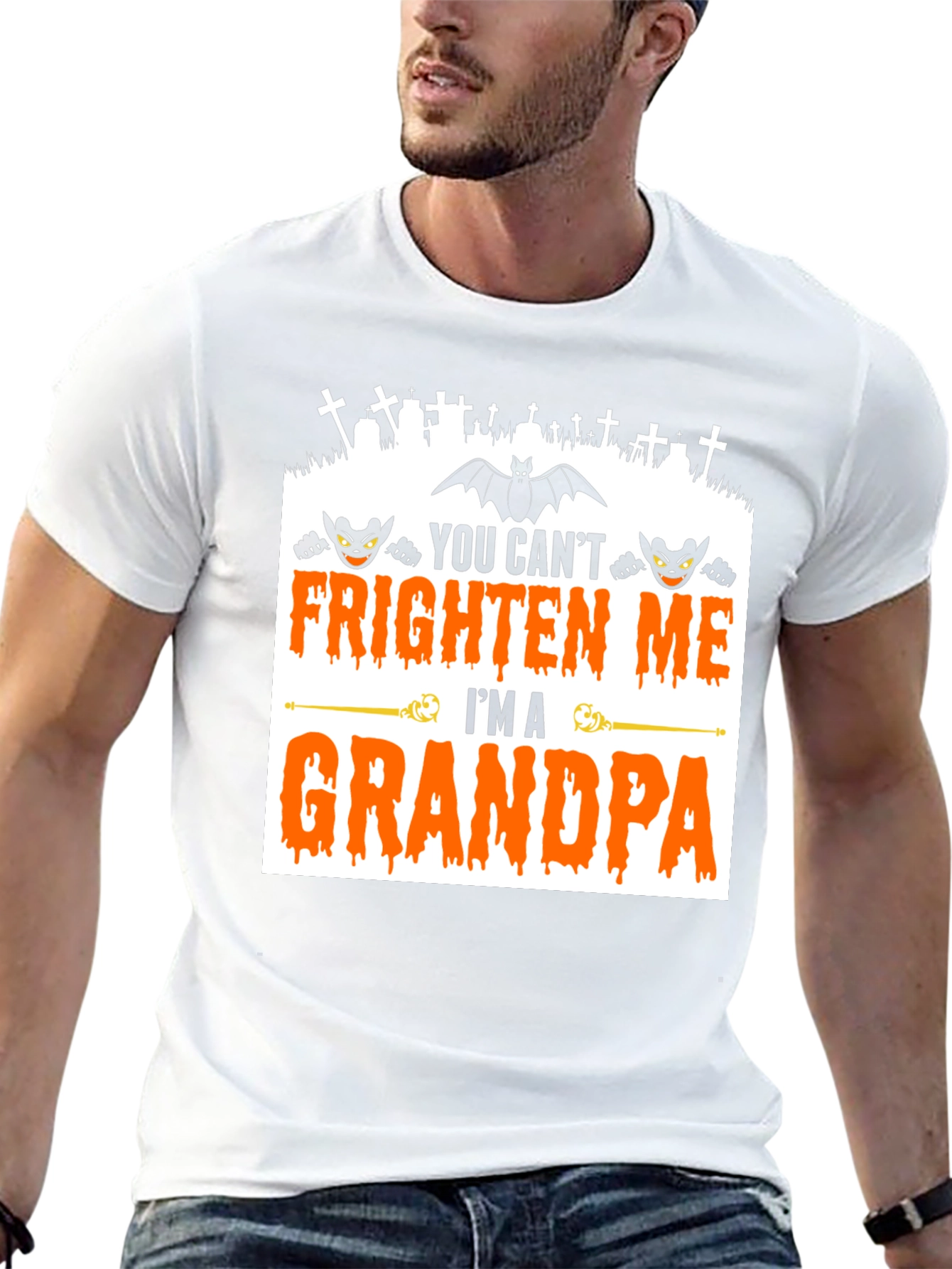 Grandpa Halloween T-Shirt - You Cant Frighten Me