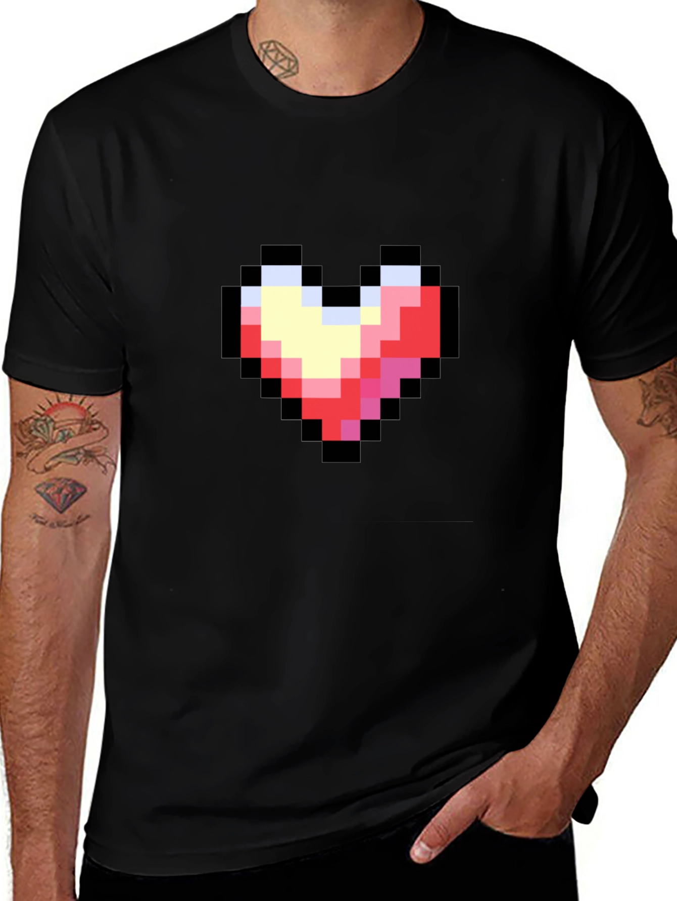 Pixel Heart Black T-Shirt - Retro Gaming Style
