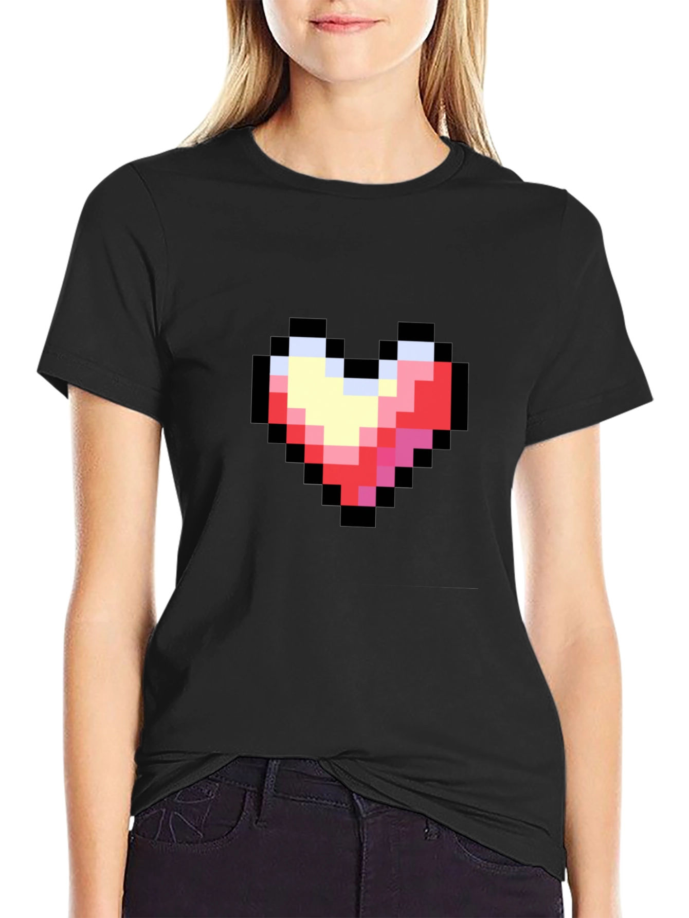 Pixel Heart Black T-Shirt - Retro Gaming Style