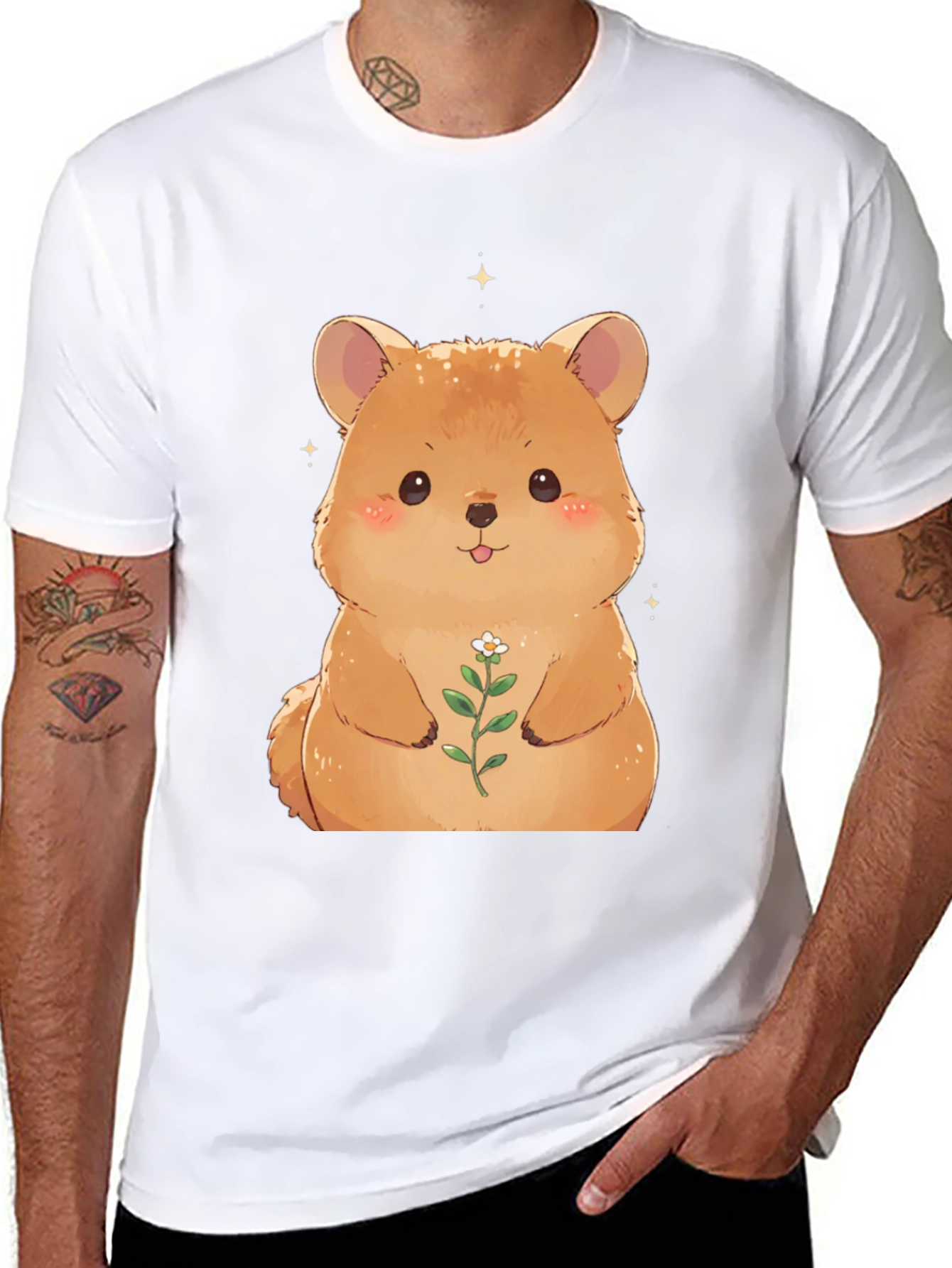 Cute Hamster Flower T-Shirt - Black