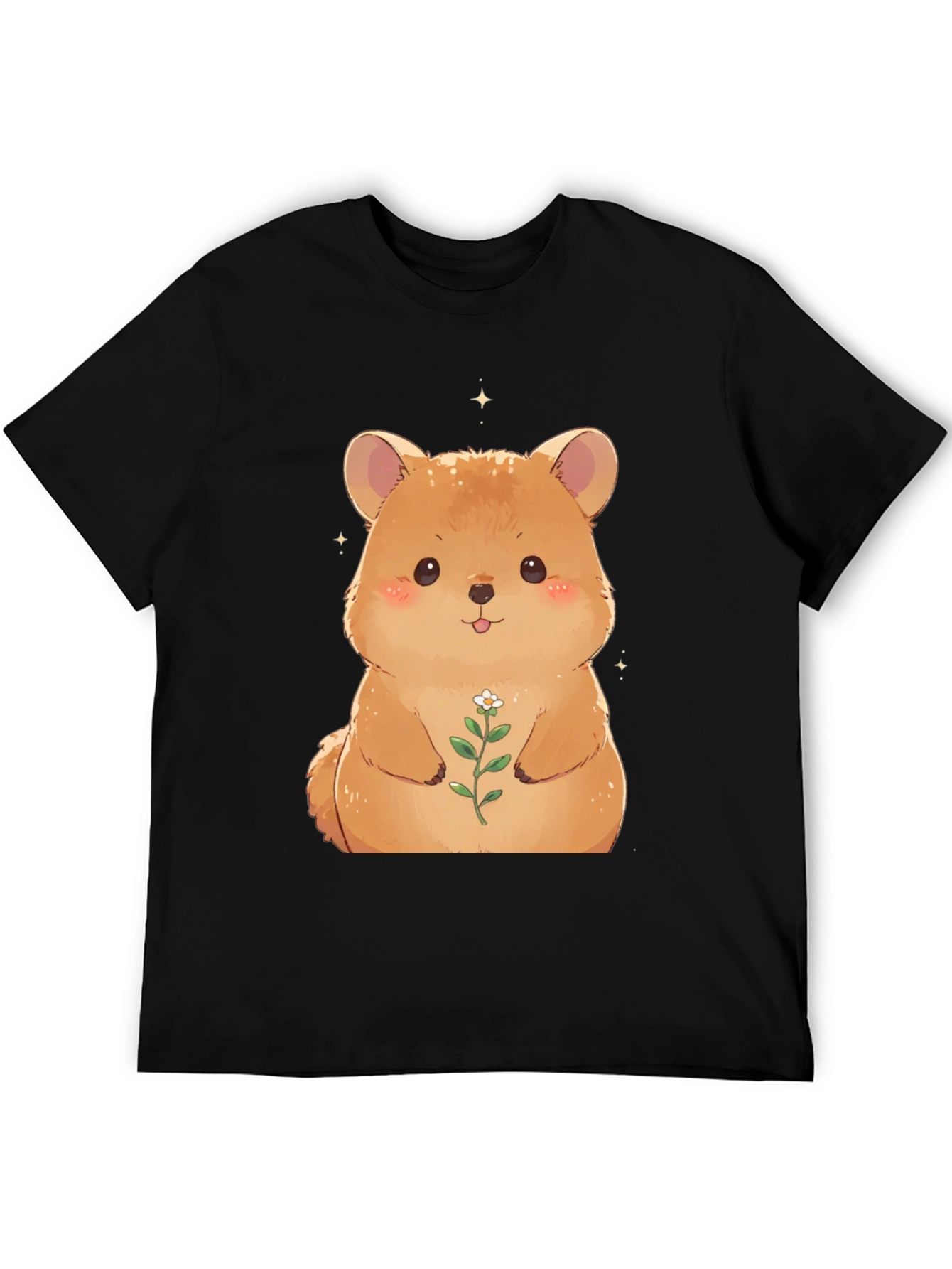 Cute Hamster Flower T-Shirt - Black