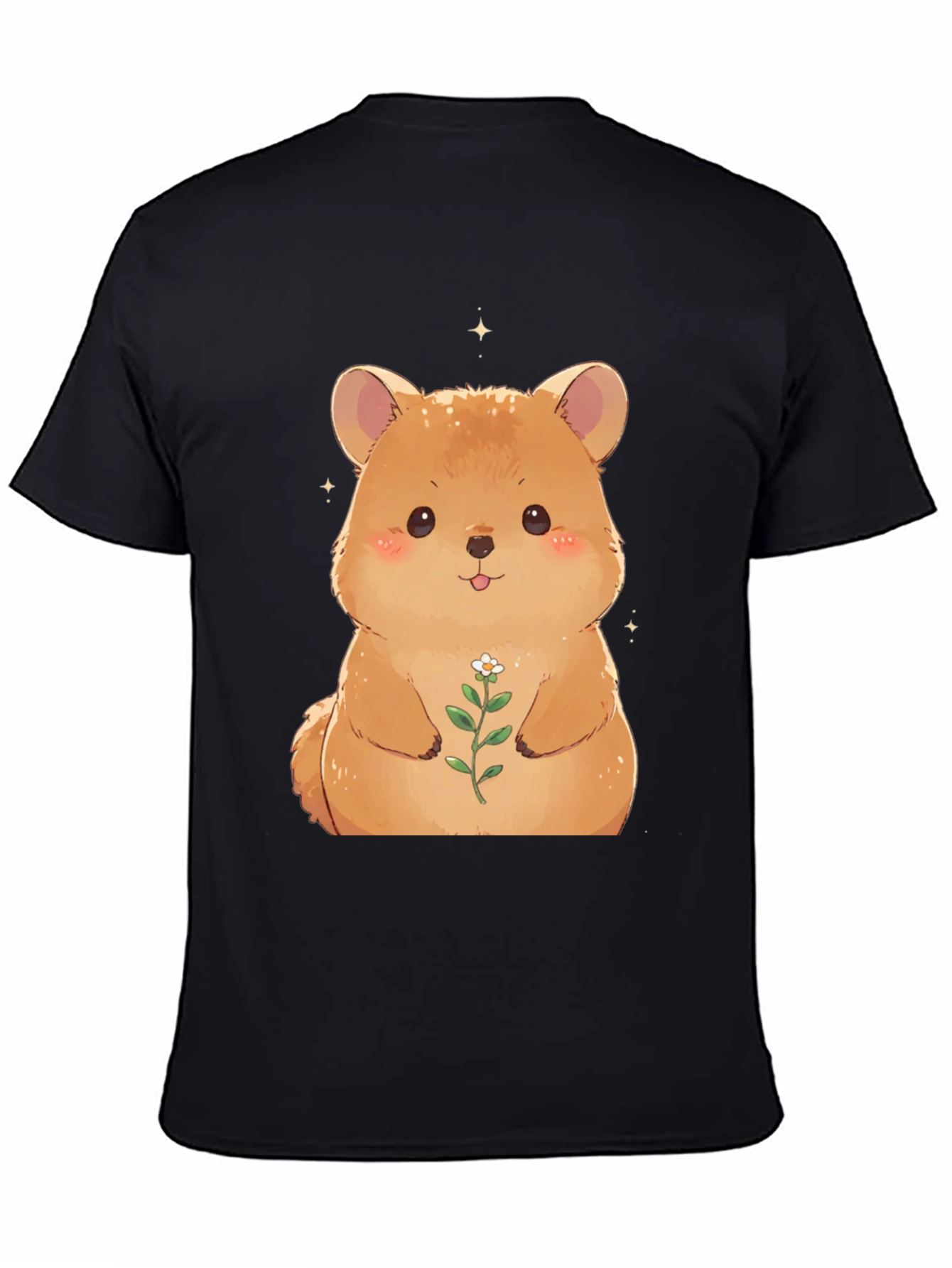 Cute Hamster Flower T-Shirt - Black