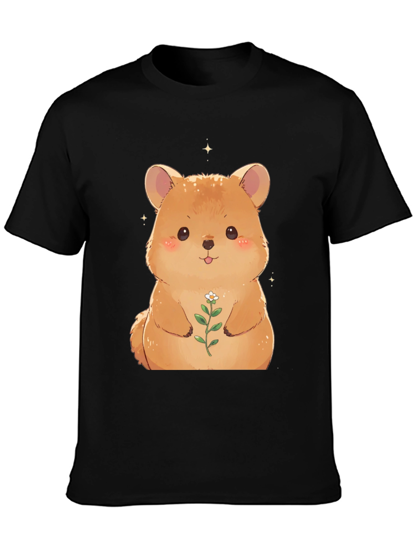Cute Hamster Flower T-Shirt - Black