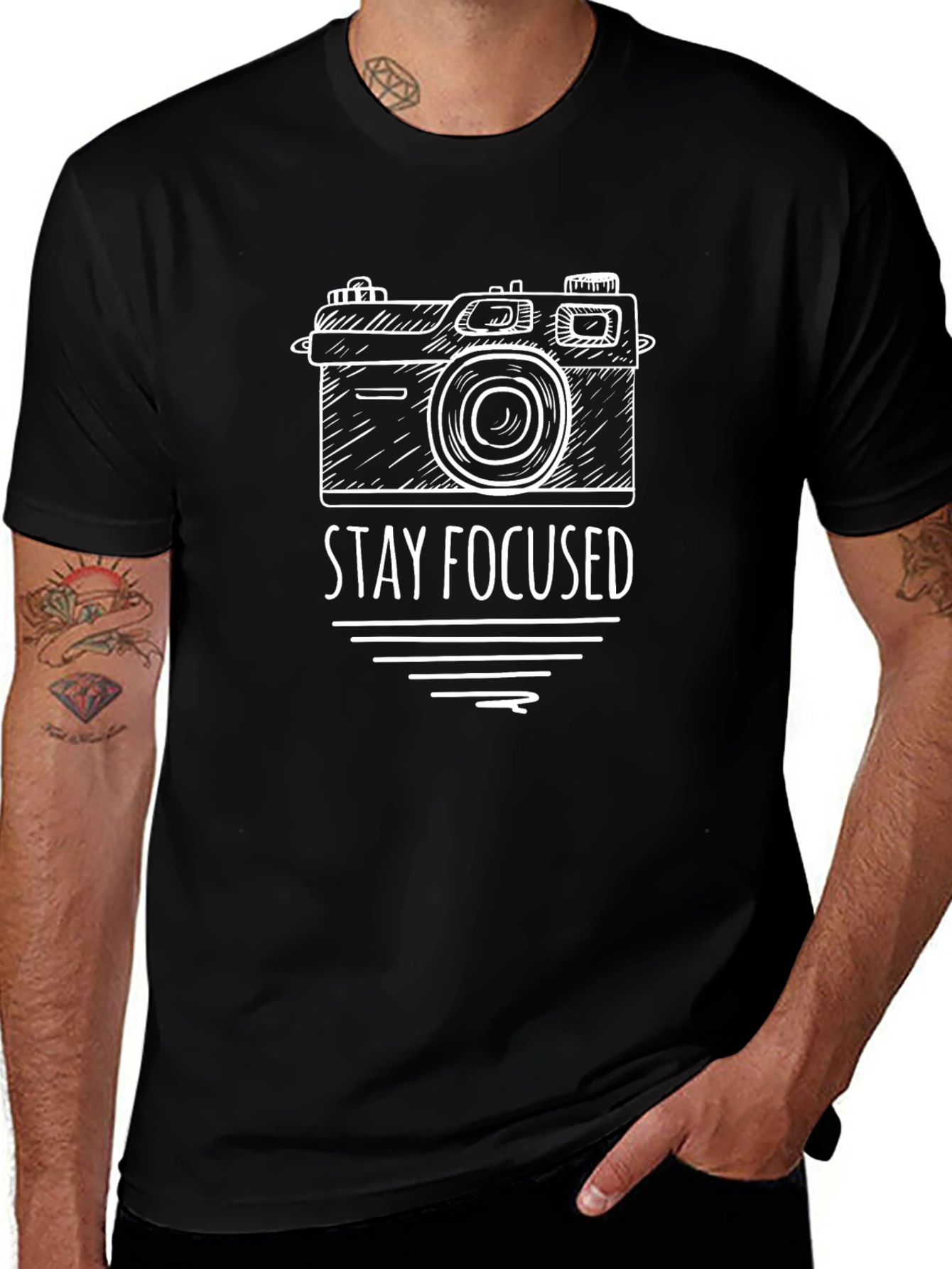 Stay Focused Camera Graphic Tee - Black