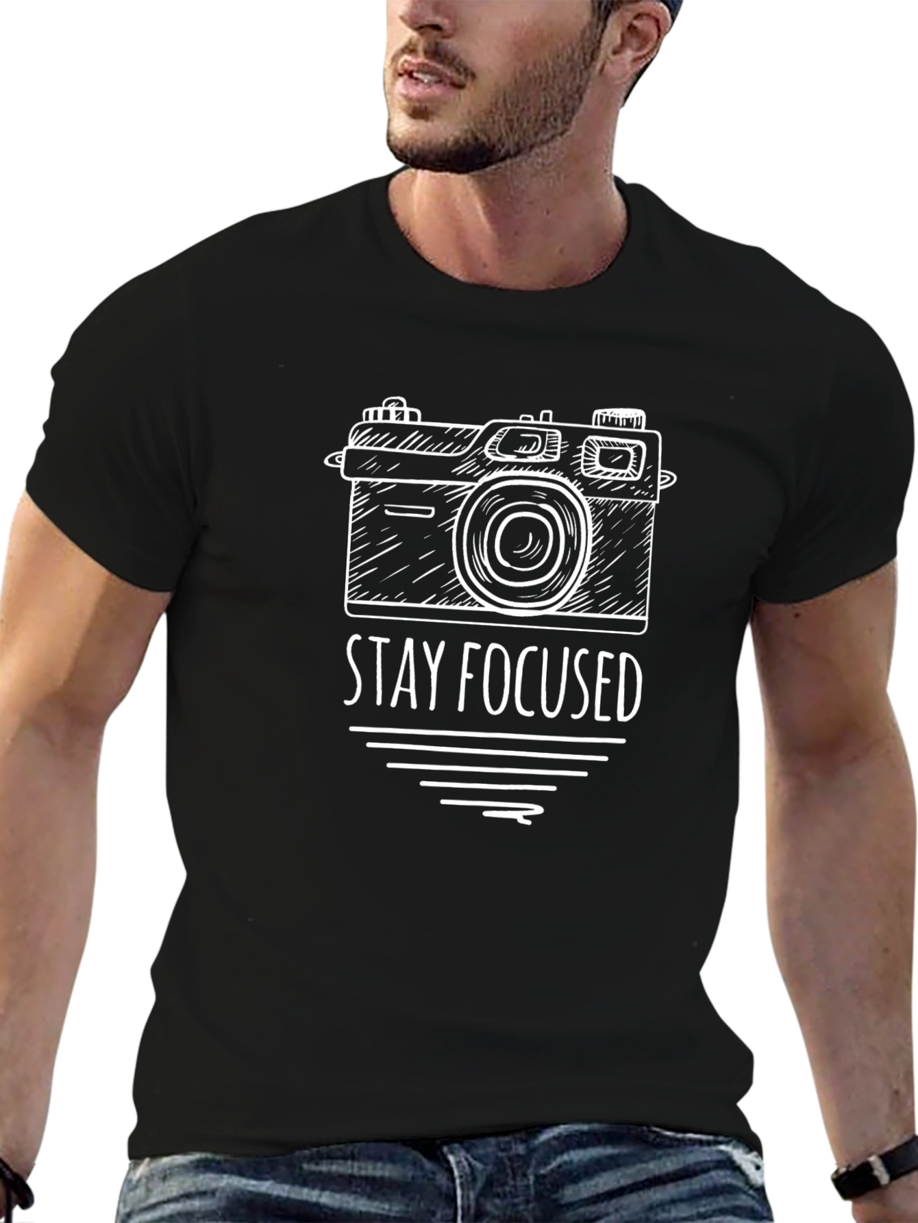 Stay Focused Camera Graphic Tee - Black
