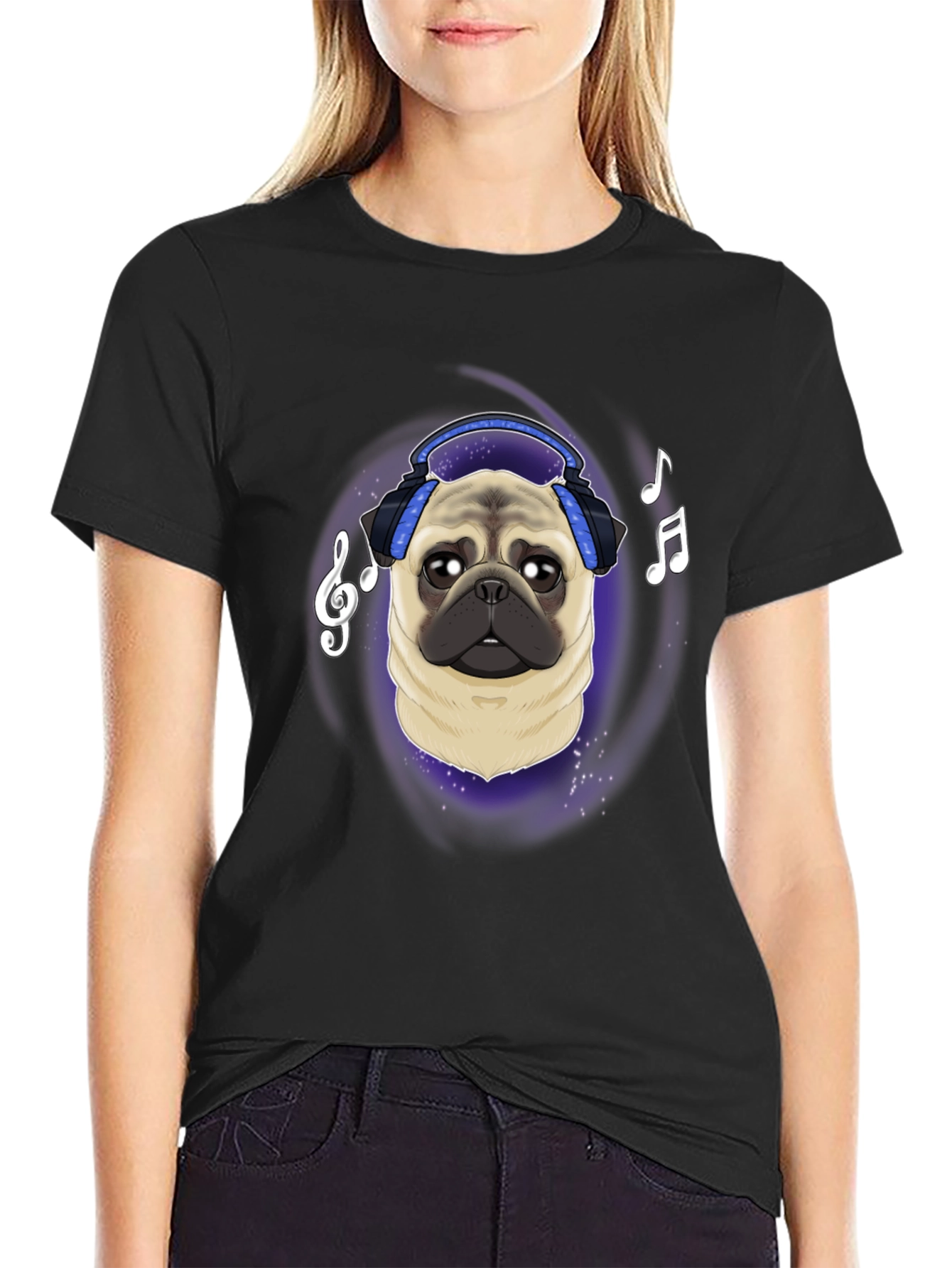 Pug DJ Black T-Shirt Music Lover Tee