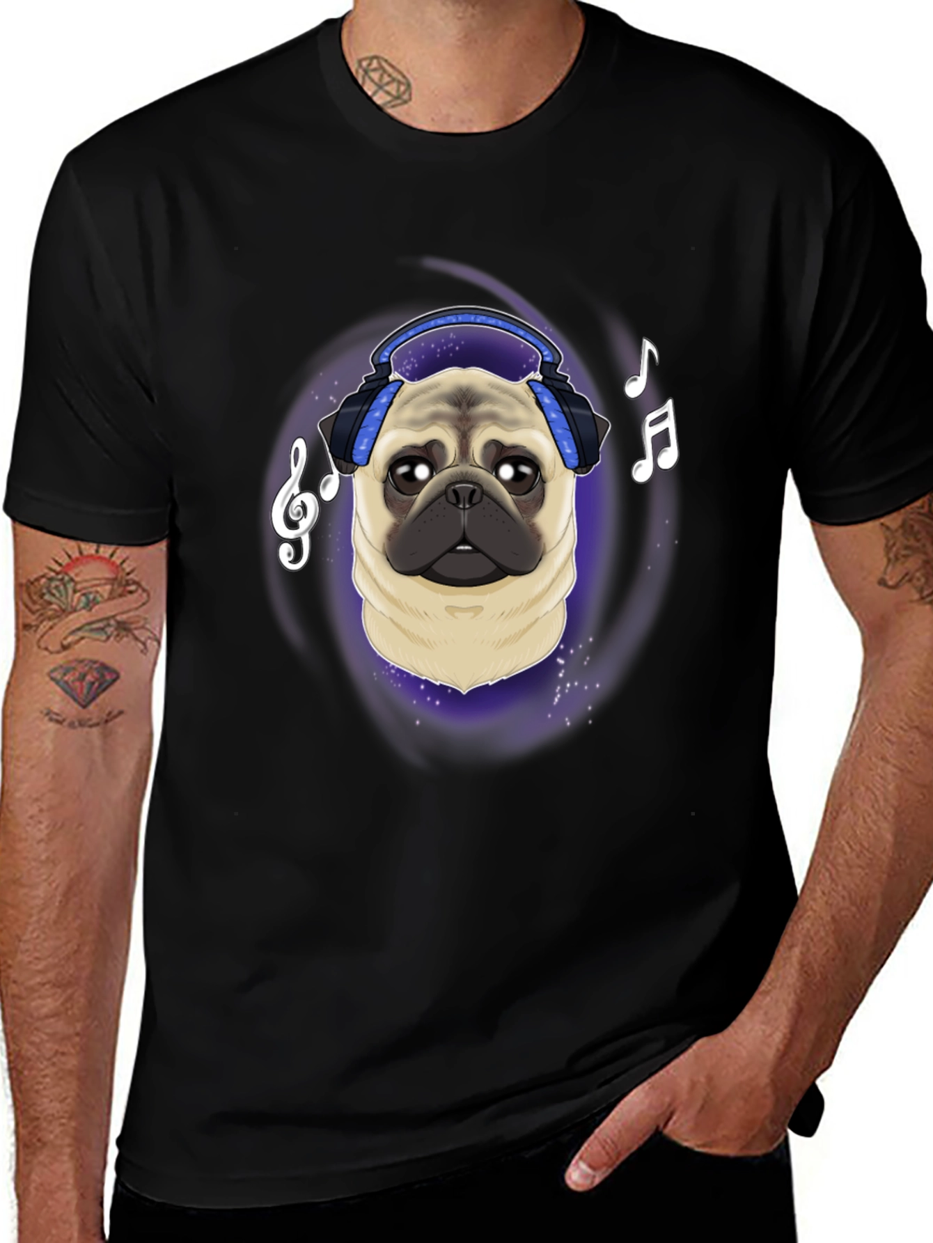 Pug DJ Black T-Shirt Music Lover Tee